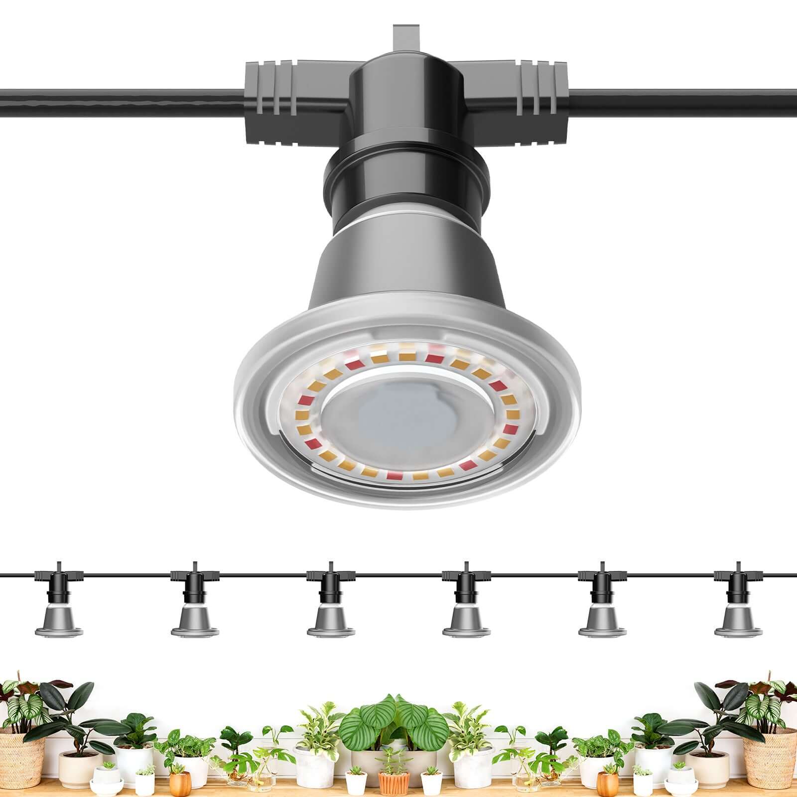 SANSI Plant Lamp LED Full Spectrum for Indoor Plants, IP54 Waterproof Plant Light Fairy Lights with 6 Pieces E27 12 W Grow Lamp Bulbs for Greenhouse, Seedling, Flowers, Vegetables (6.7 Metres)