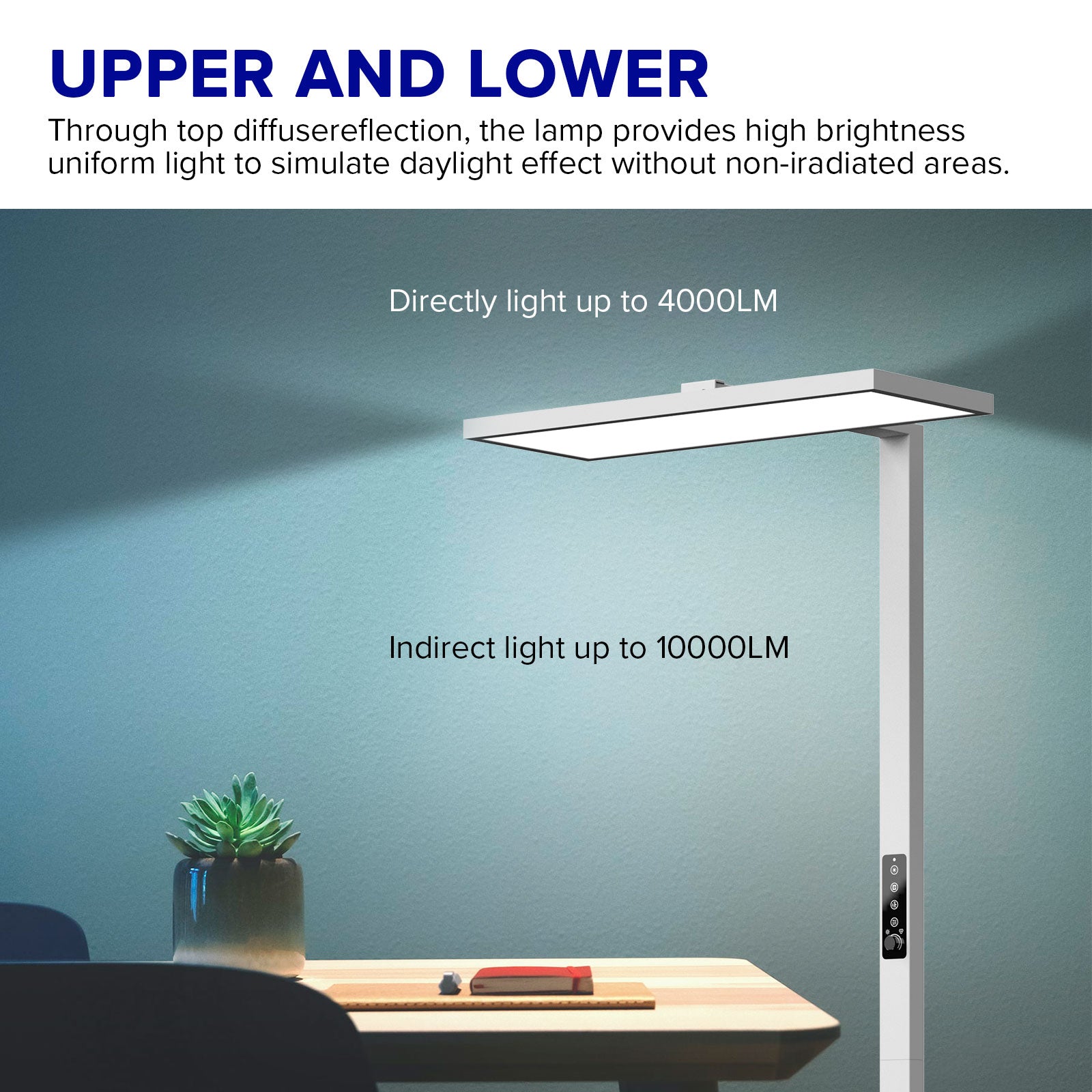 Vertical Led Desk Lamp, upper provide up to 4000lumen, lower provide 10000lumen
