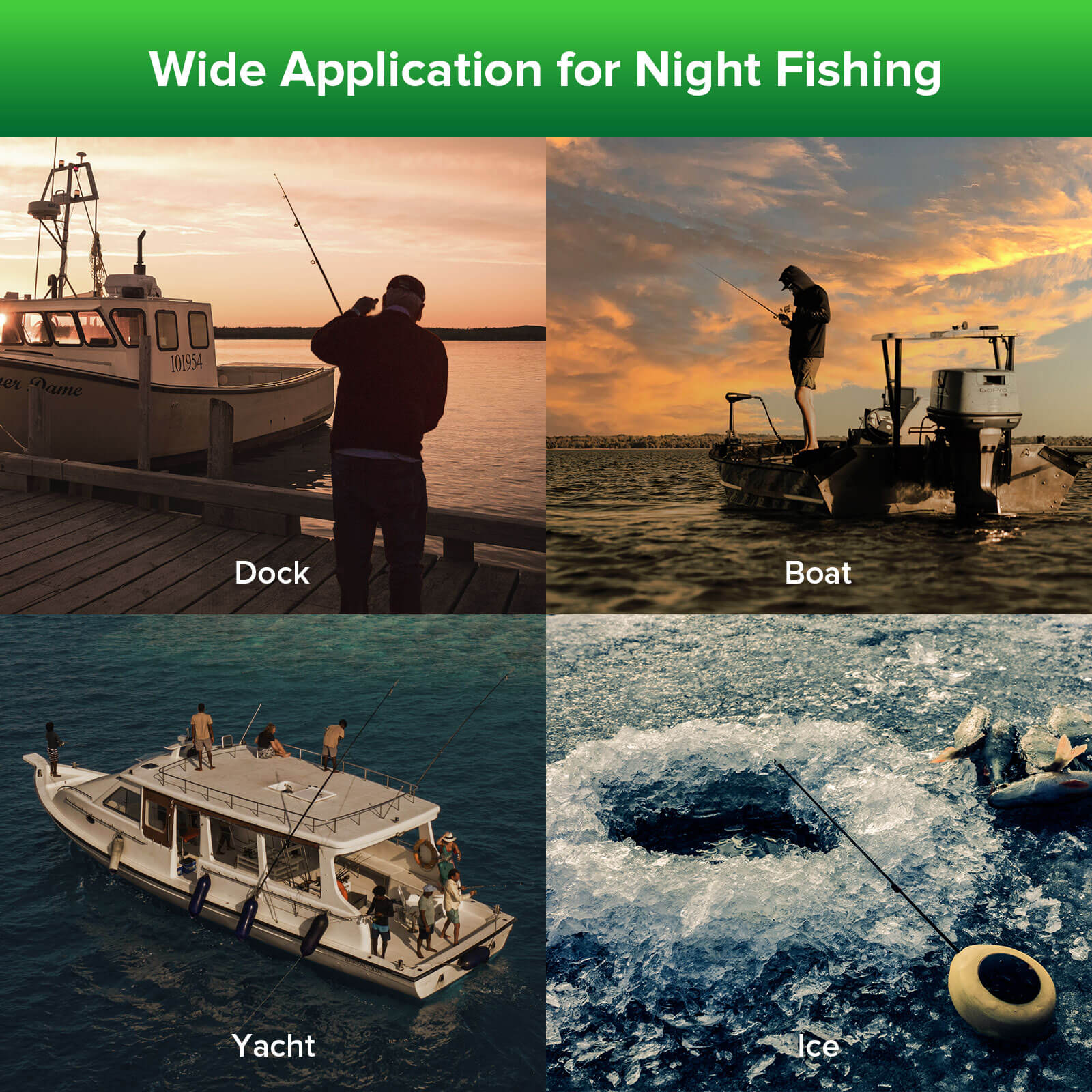 Underwater Fishing Light, Fish Attractor, suitable for dock, boat, yacht and Ice