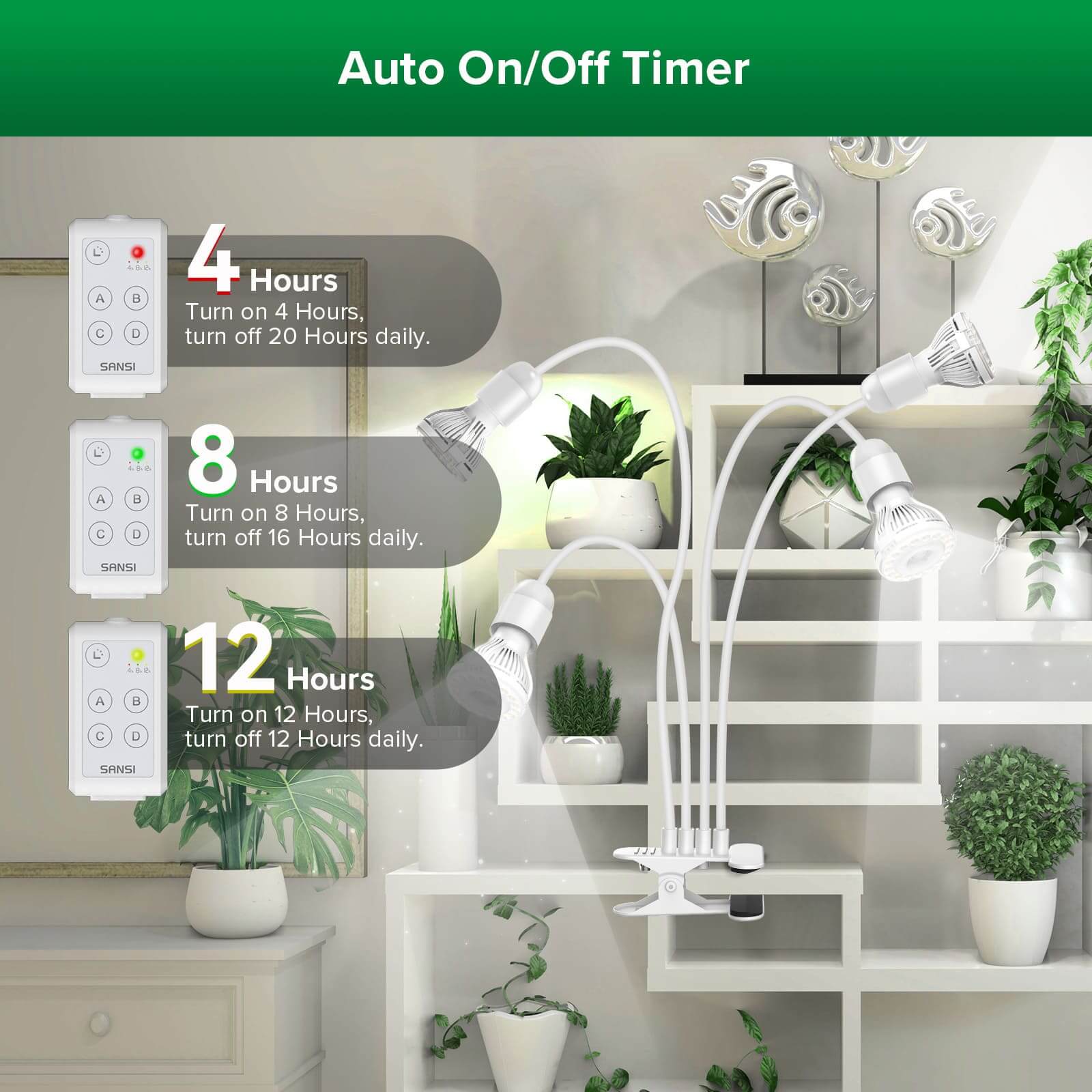 30 W verstellbare 3-Kopf-Clip-on-LED-Wachstumslampe mit Timer/ohne Timer