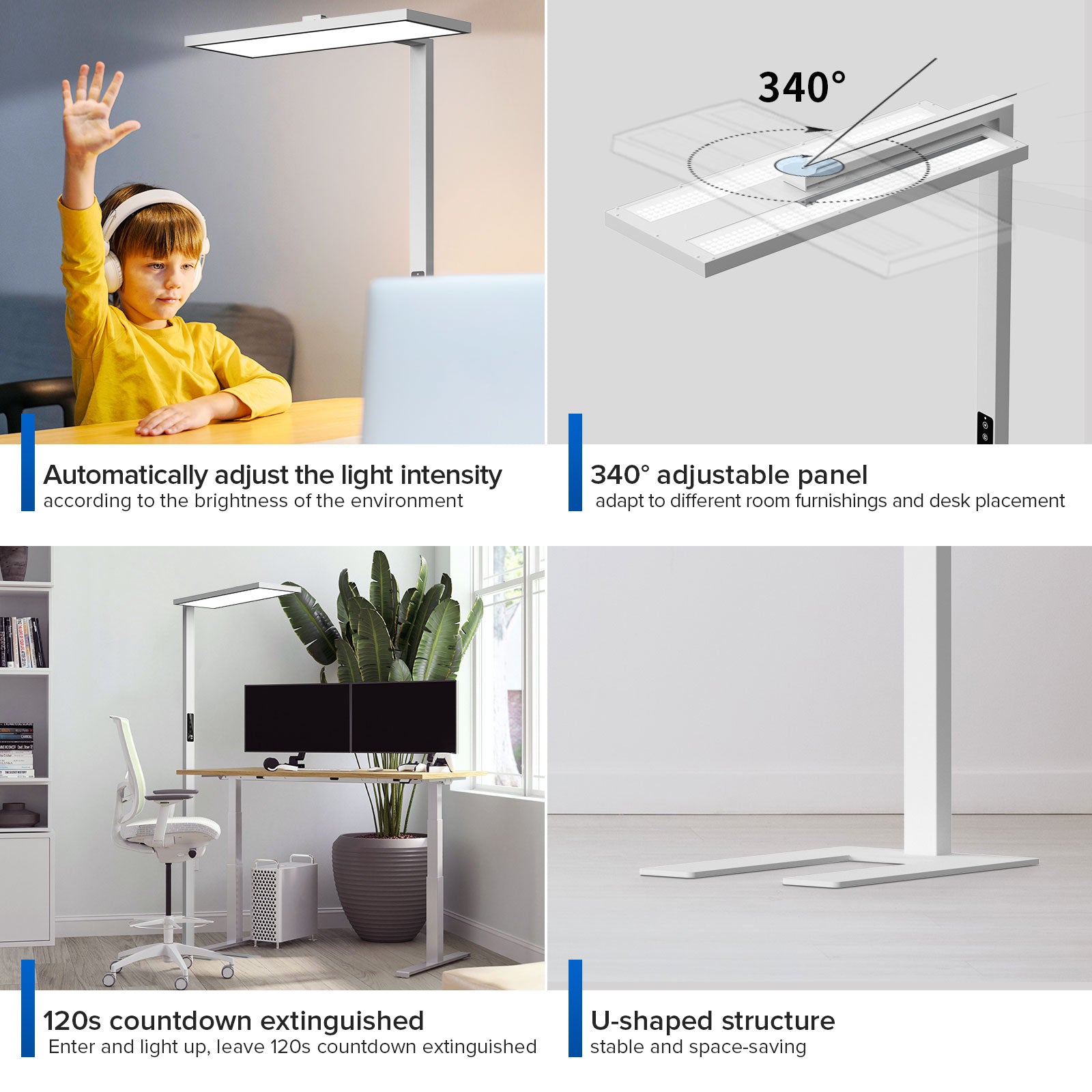 Vertical Led Desk Lamp, automatically adjust the light intensity, 340° adjustable panel