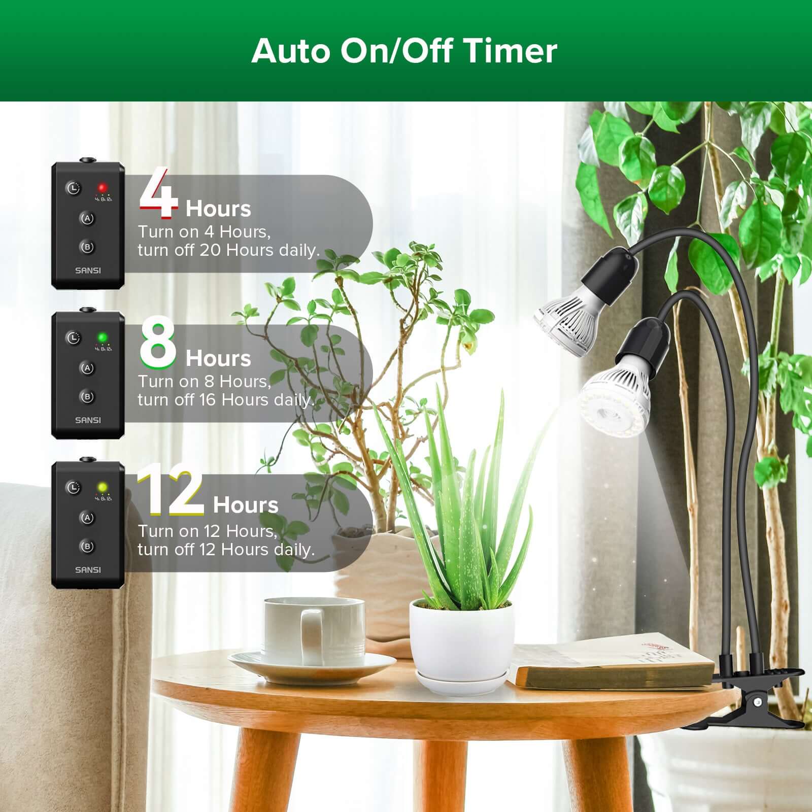 20W verstellbare 2-Kopf-Clip-on-LED-Wachstumslampe mit Timer/ohne Timer