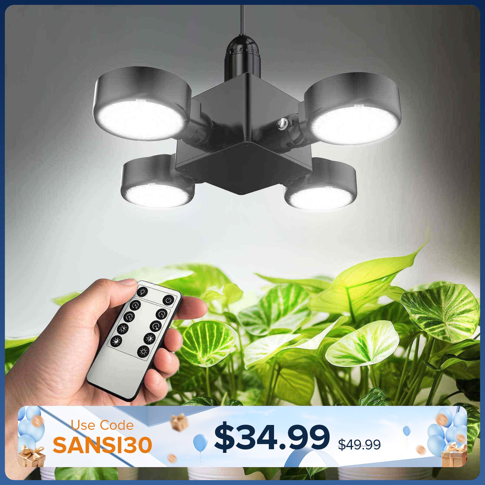 SANSI 40W LED-Pflanzenlampe mit faltbaren Flügeln und Fernbedienung