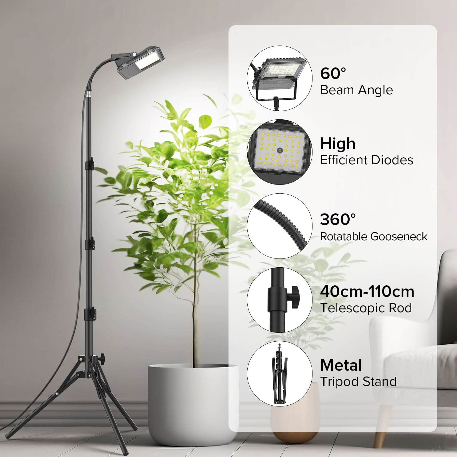 Lampada da coltivazione a LED SANSI da 45 W con treppiede
