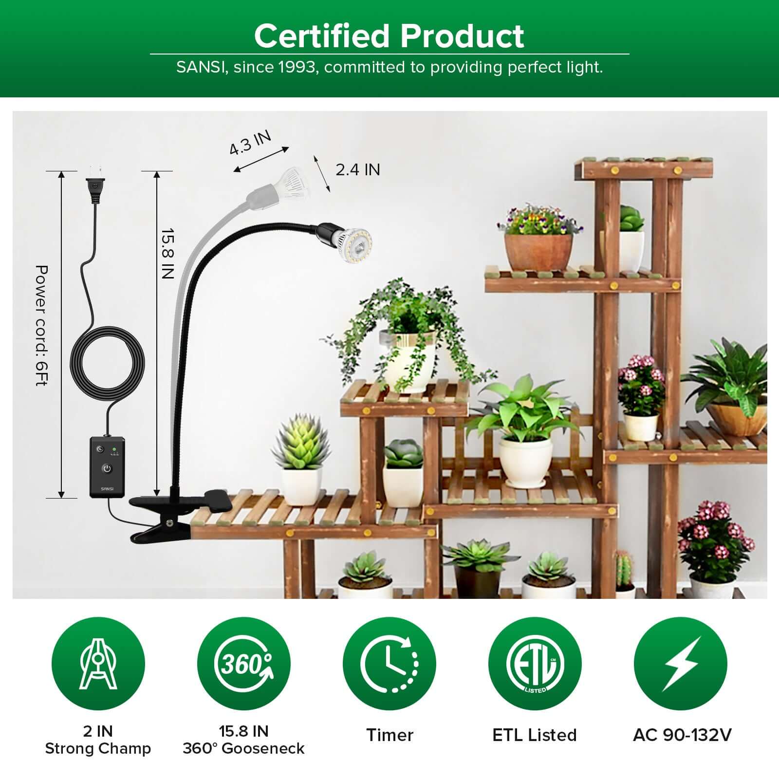 10W Adjustable 1-Head Clip-on LED Grow Light for timer