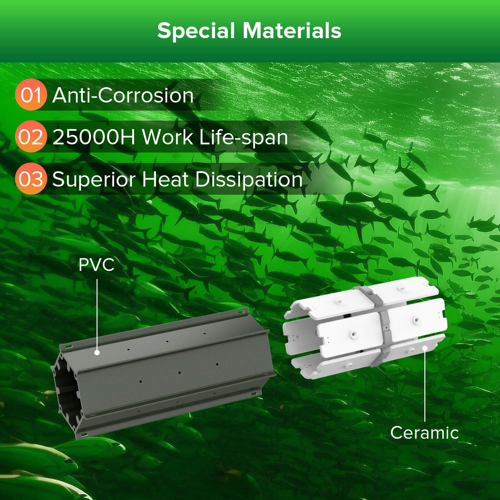 Underwater Fishing Light, Fish Attractor with PVC and ceramic, anti-corrosion