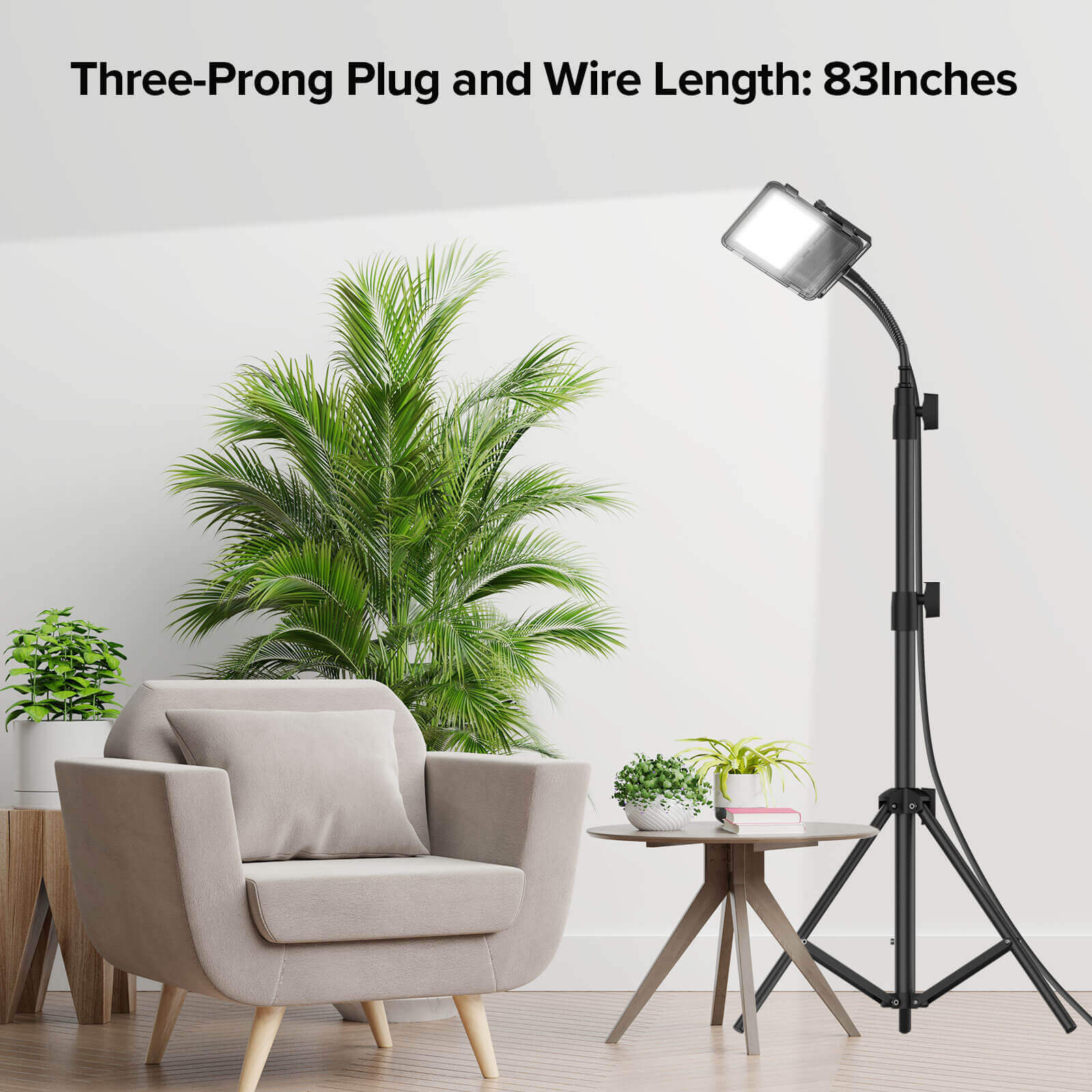 30W LED Grow Light With Tripod Stand,With Three-Prong Plug and Wire Length: 83 Inches.
