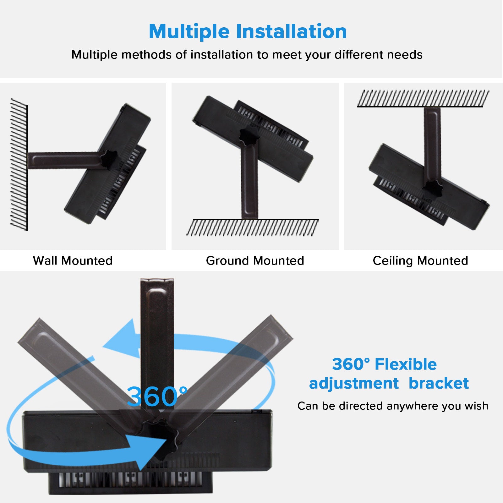 Multiple installation for 100W LED Flood Light:multiple methods of installation to meet your different needs.