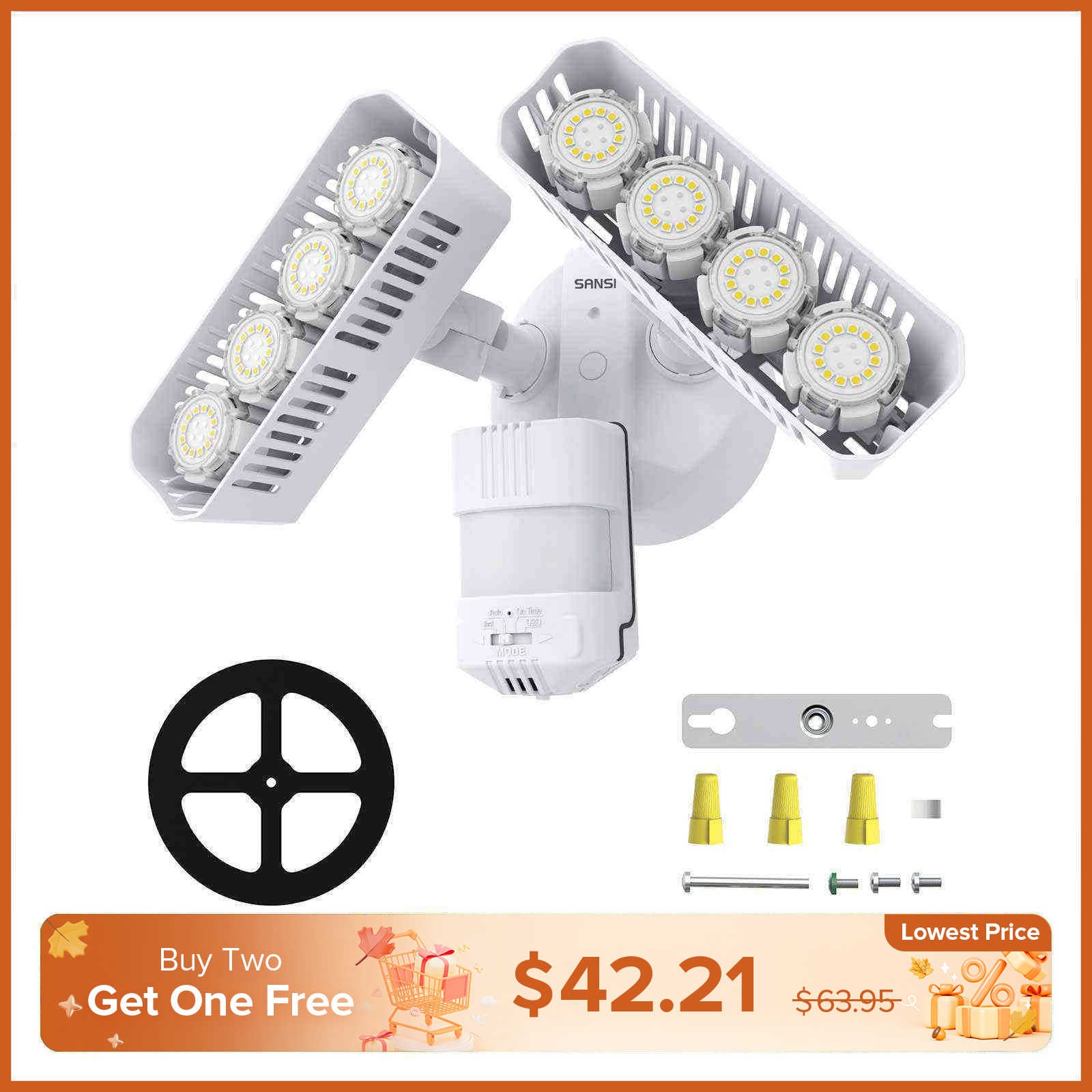 Rectangle Upgraded 54W Led Security Light (Dusk to Dawn&Motion Sensor)(US/CA ONLY)