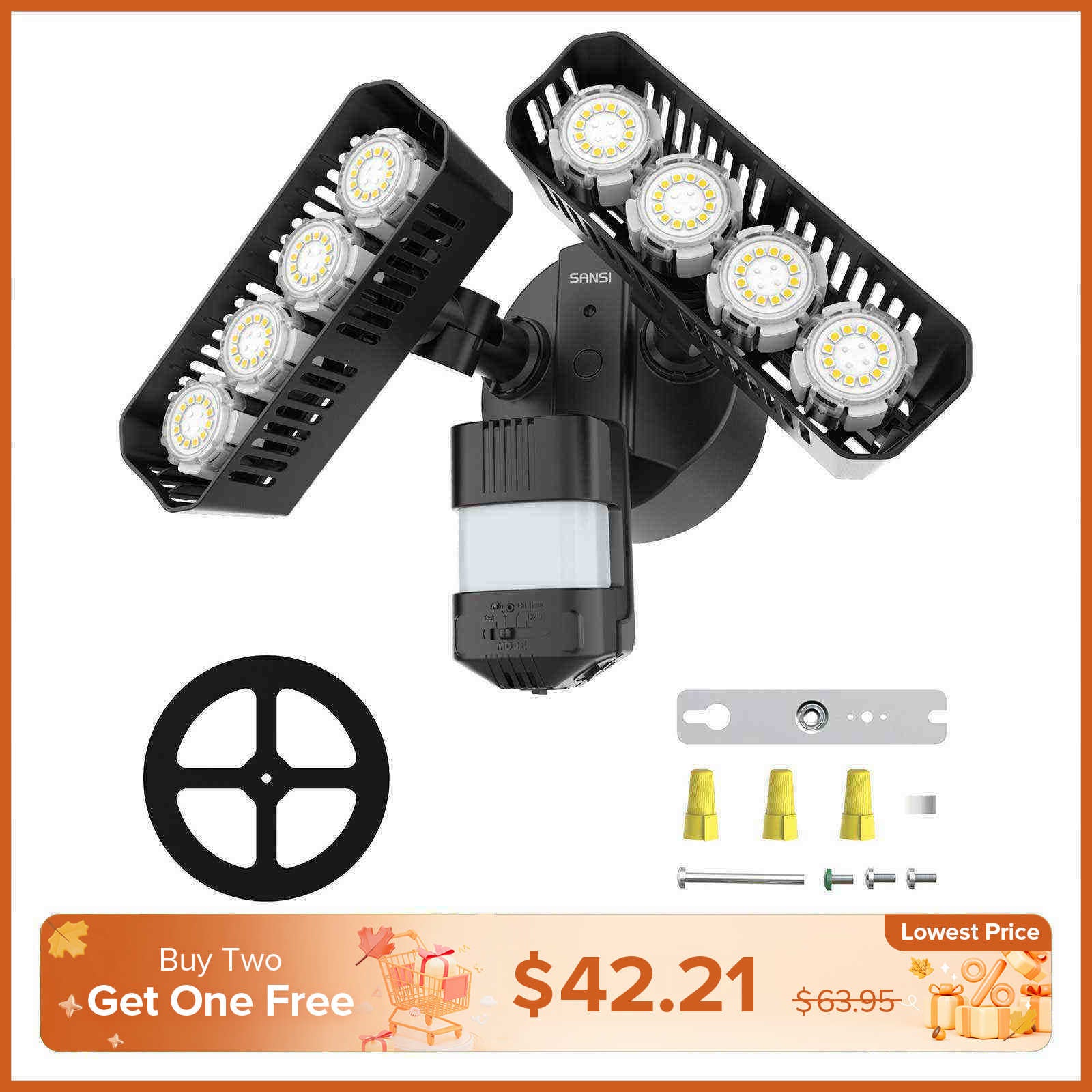 Rectangle Upgraded 54W Led Security Light (Dusk to Dawn&Motion Sensor)(US/CA ONLY)
