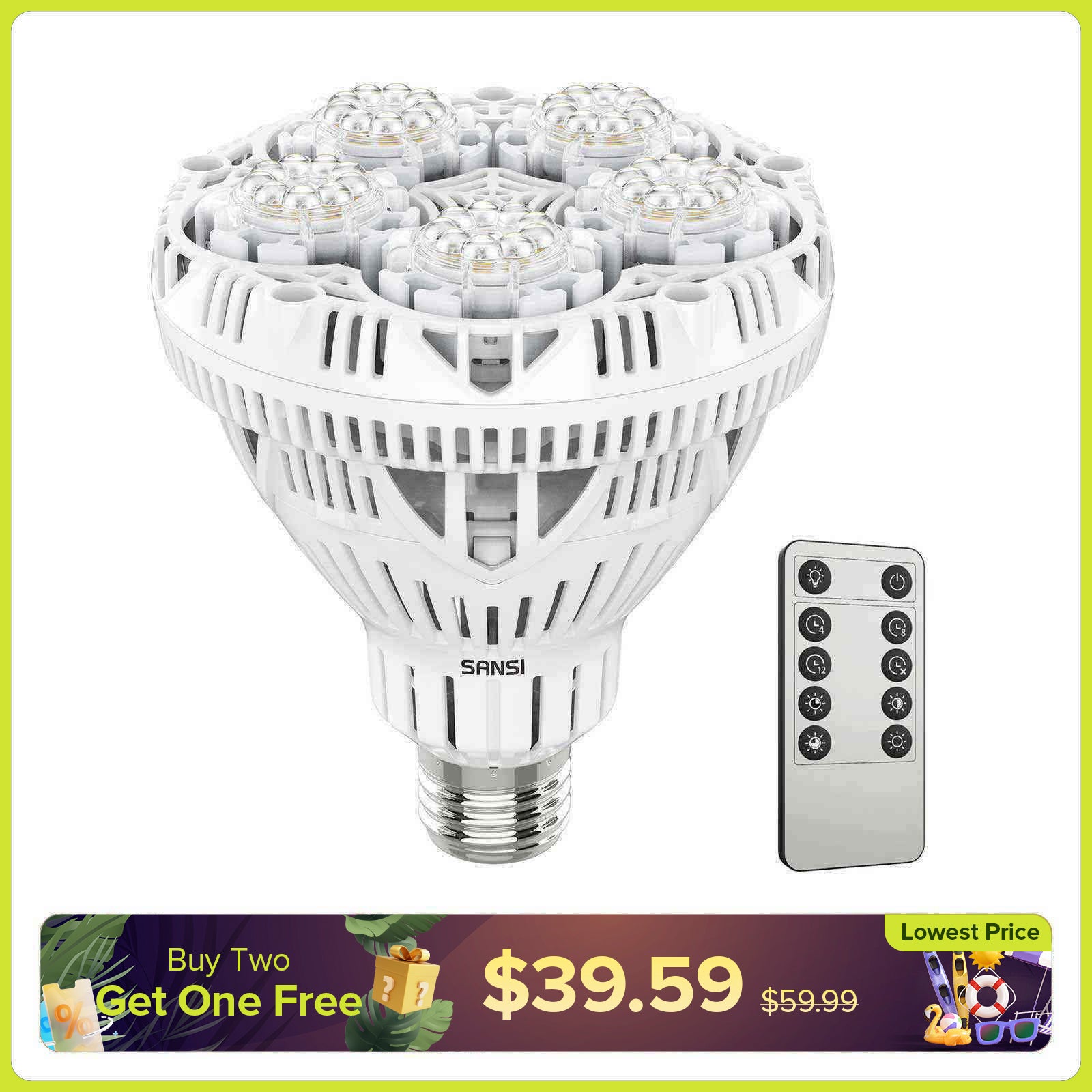 BR30 30W LED Grow Light Bulb With Remote Control (US/CA ONLY)