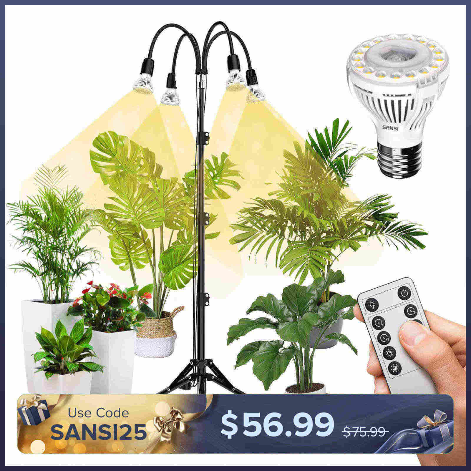 Upgraded 40W Adjustable Tripod Stand Grow Light with Remote Control (US ONLY)