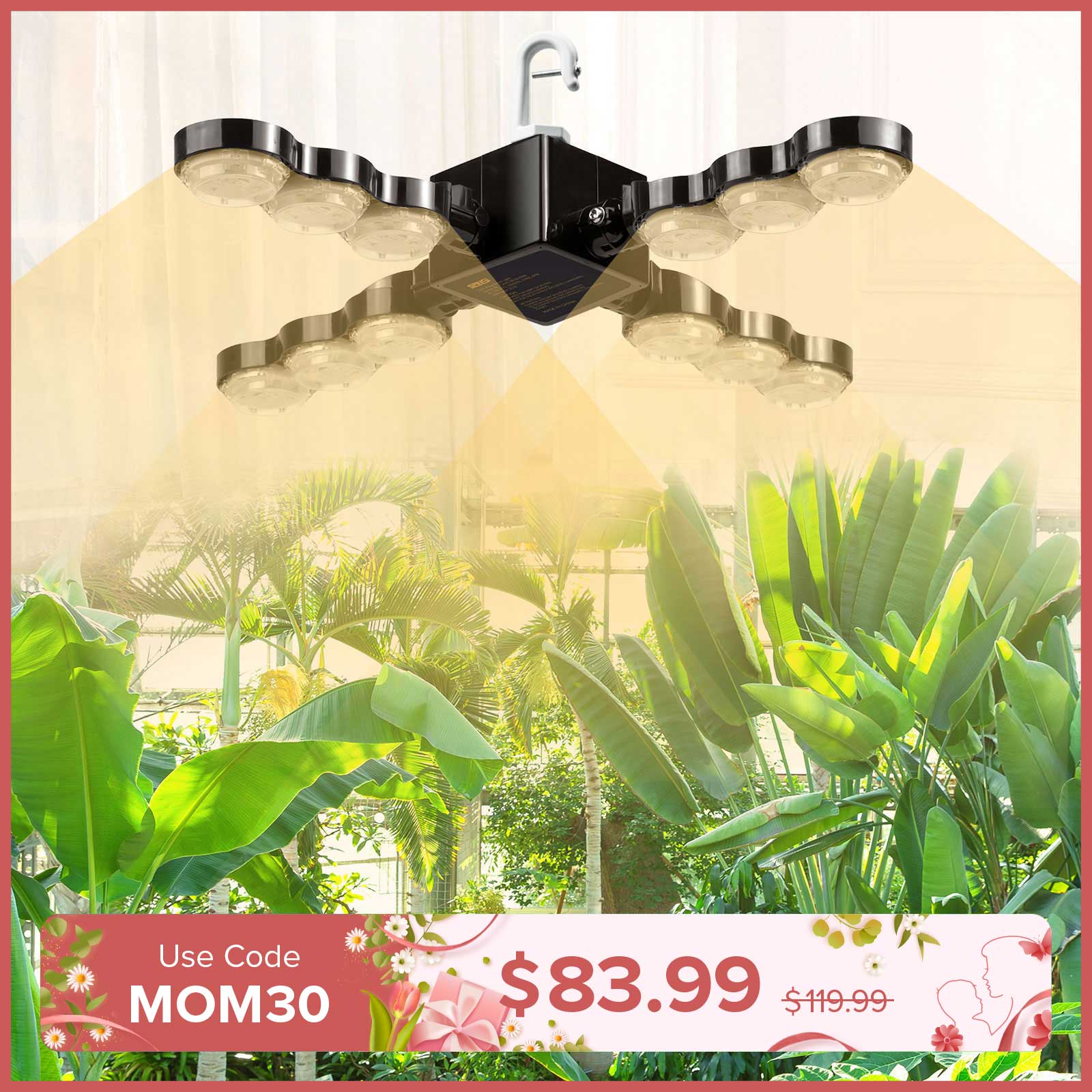 60W LED Grow Light (Folding Wings & With Hook)(EU ONLY)