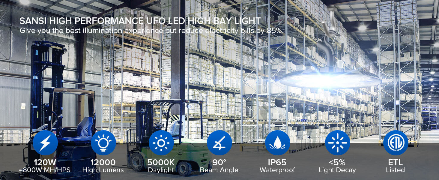 SANSI High Performance UFO LED High Bay Light,Give you the best illumination experience but reduce electricity bills by 85%.