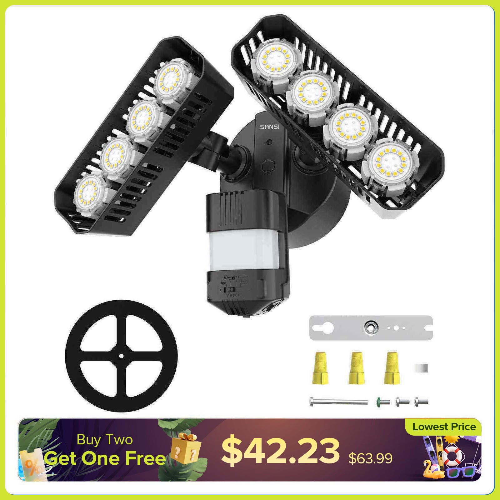 Rectangle Upgraded 54W Led Security Light (Dusk to Dawn&Motion Sensor)(US/CA ONLY)