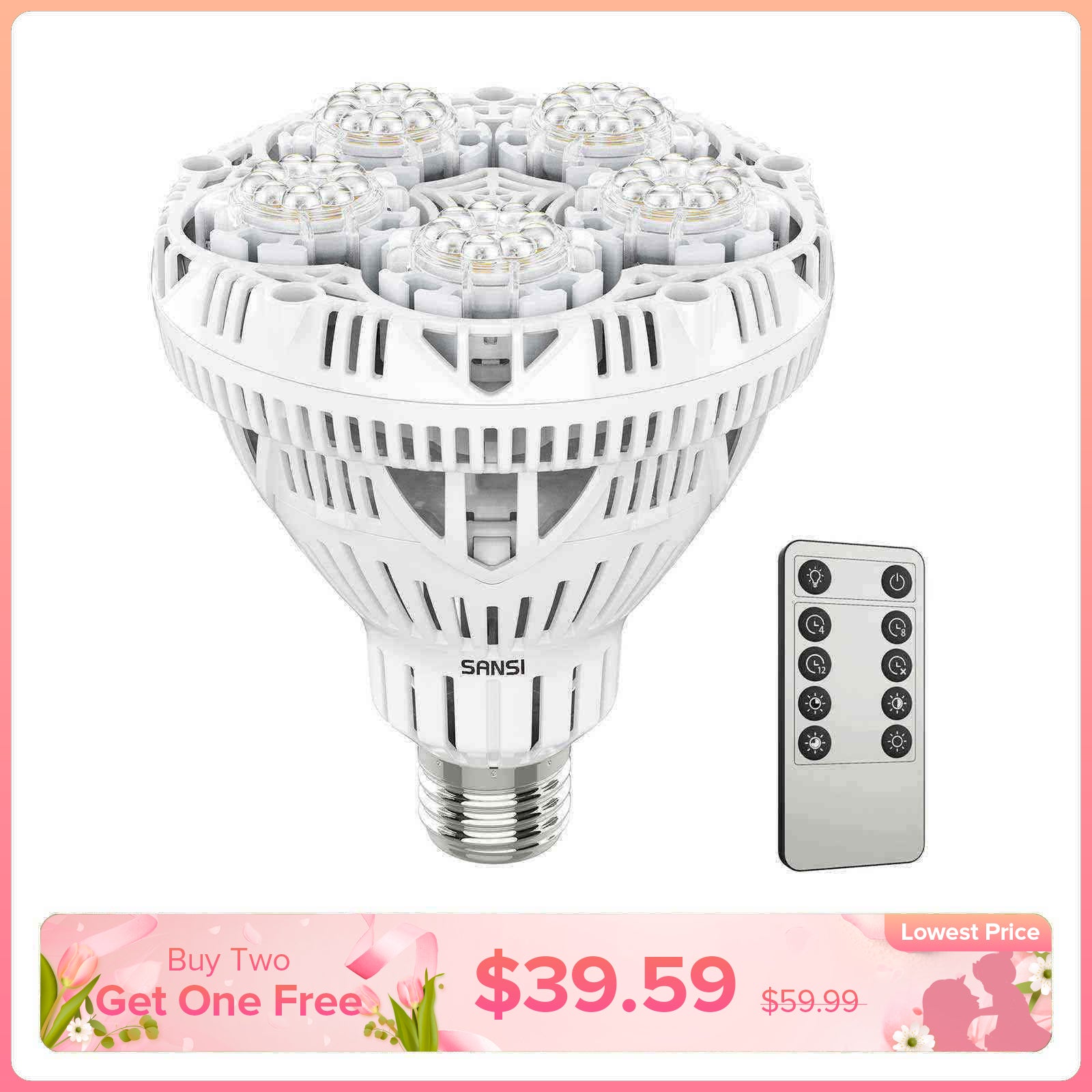 BR30 30W LED Grow Light Bulb With Remote Control (US/CA ONLY)
