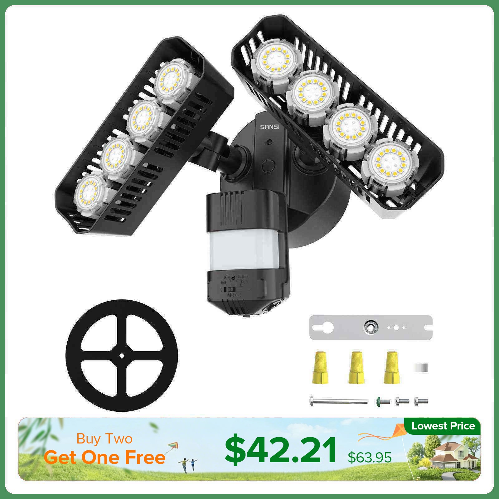 Luce di sicurezza a LED rettangolare potenziata da 54 W (dal tramonto all'alba e sensore di movimento) (SOLO USA/CA)