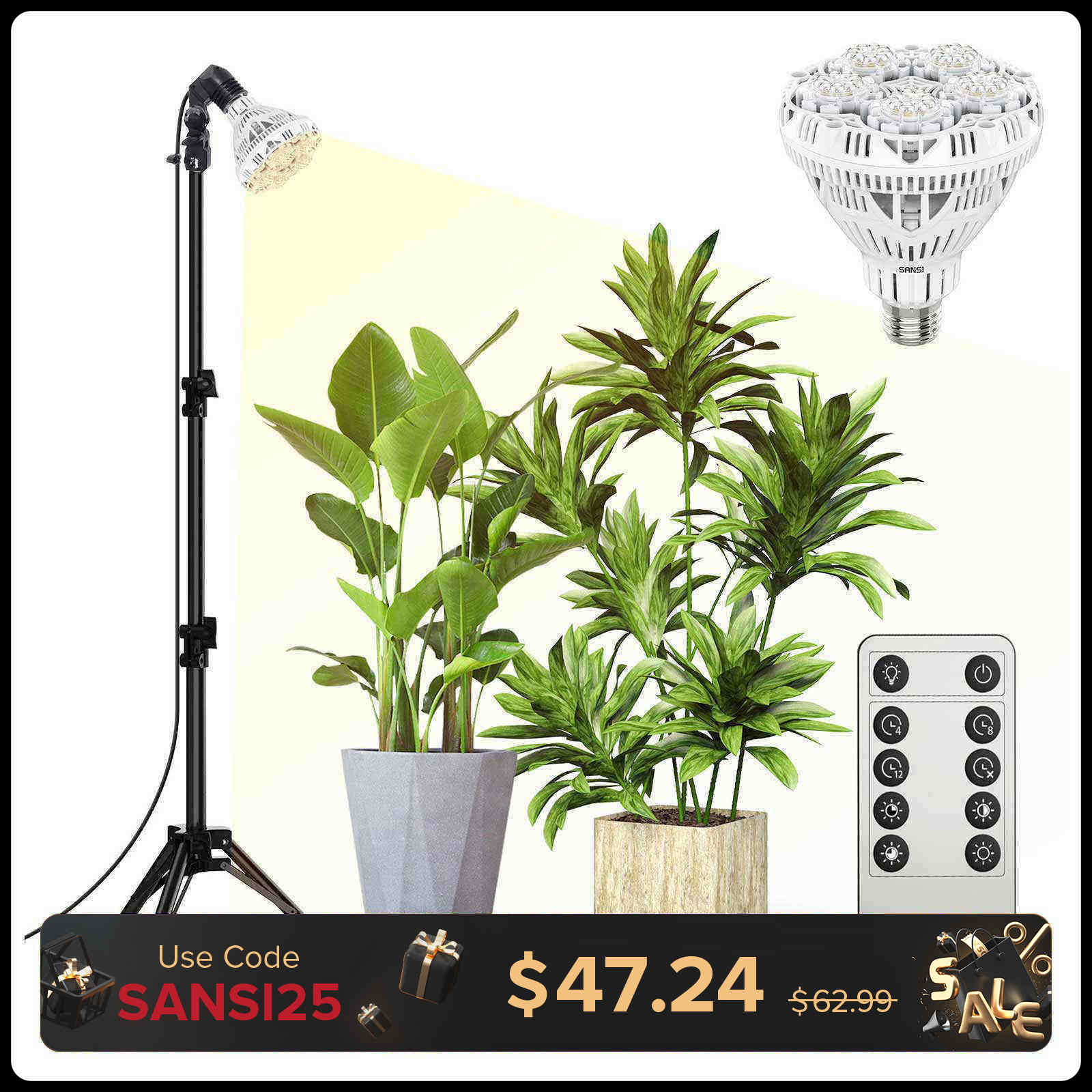 BR30 30W Adjustable Tripod Stand Grow Light with Remote Control (US/CA ONLY)