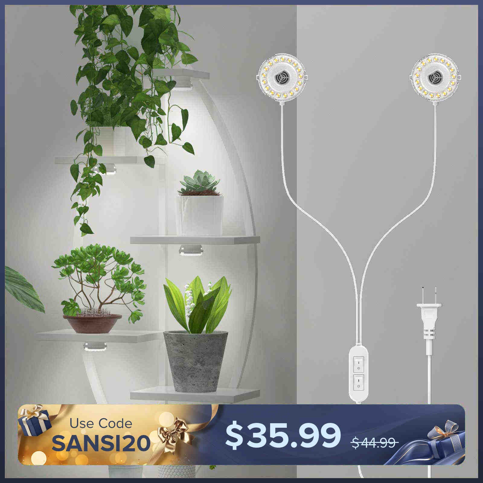 10W Full Spectrum 2-Head Grow Lights With Timer/No Timer