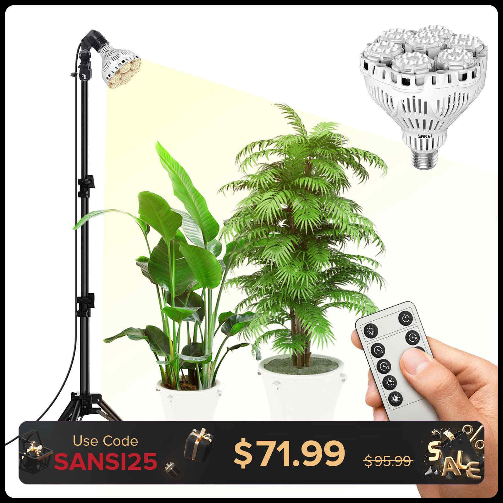 BR30 40W Adjustable Tripod Stand Grow Light with Remote Control