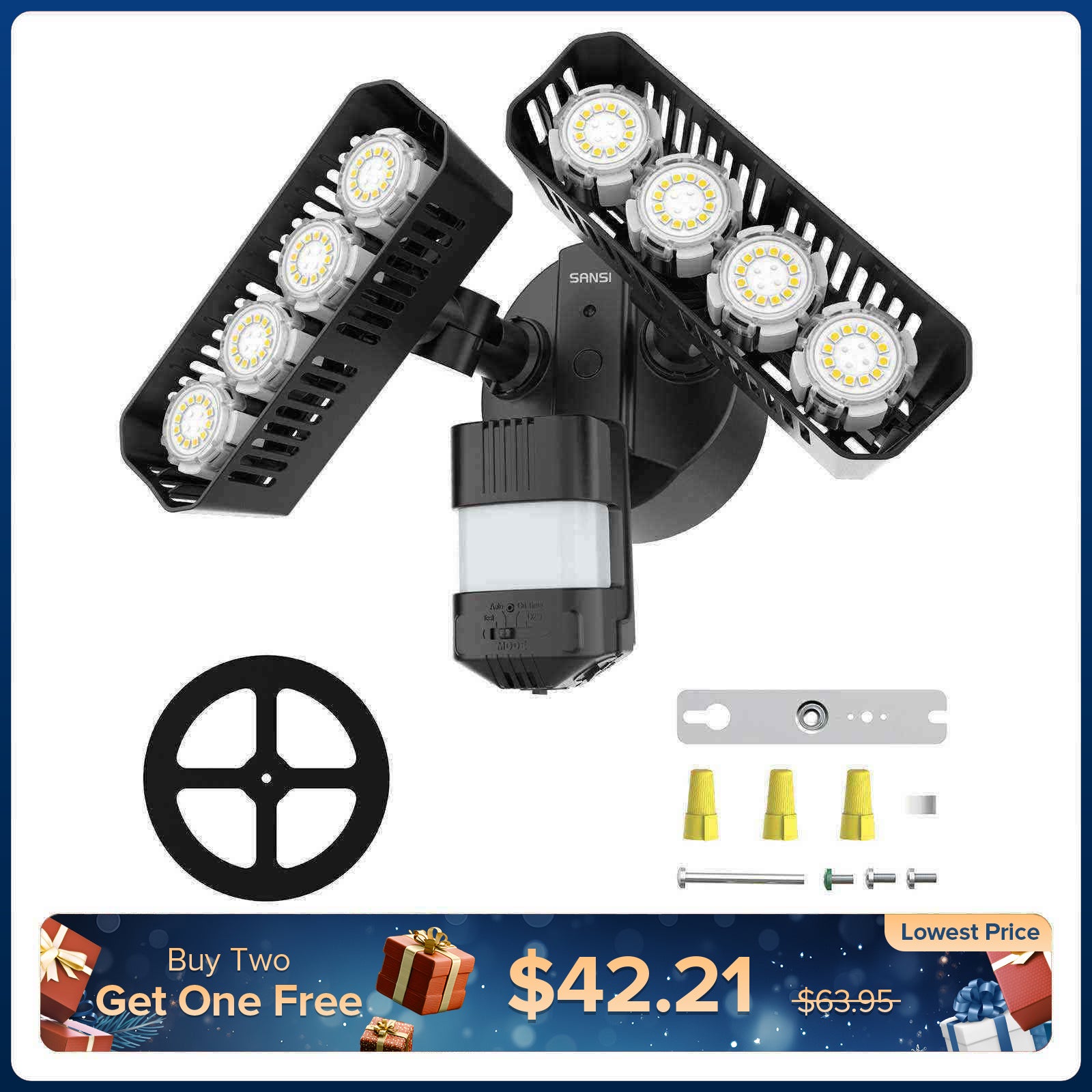 Rechteckiges, verbessertes 54-W-LED-Sicherheitslicht (Dämmerung bis Morgengrauen und Bewegungssensor) (NUR USA/KANADA)