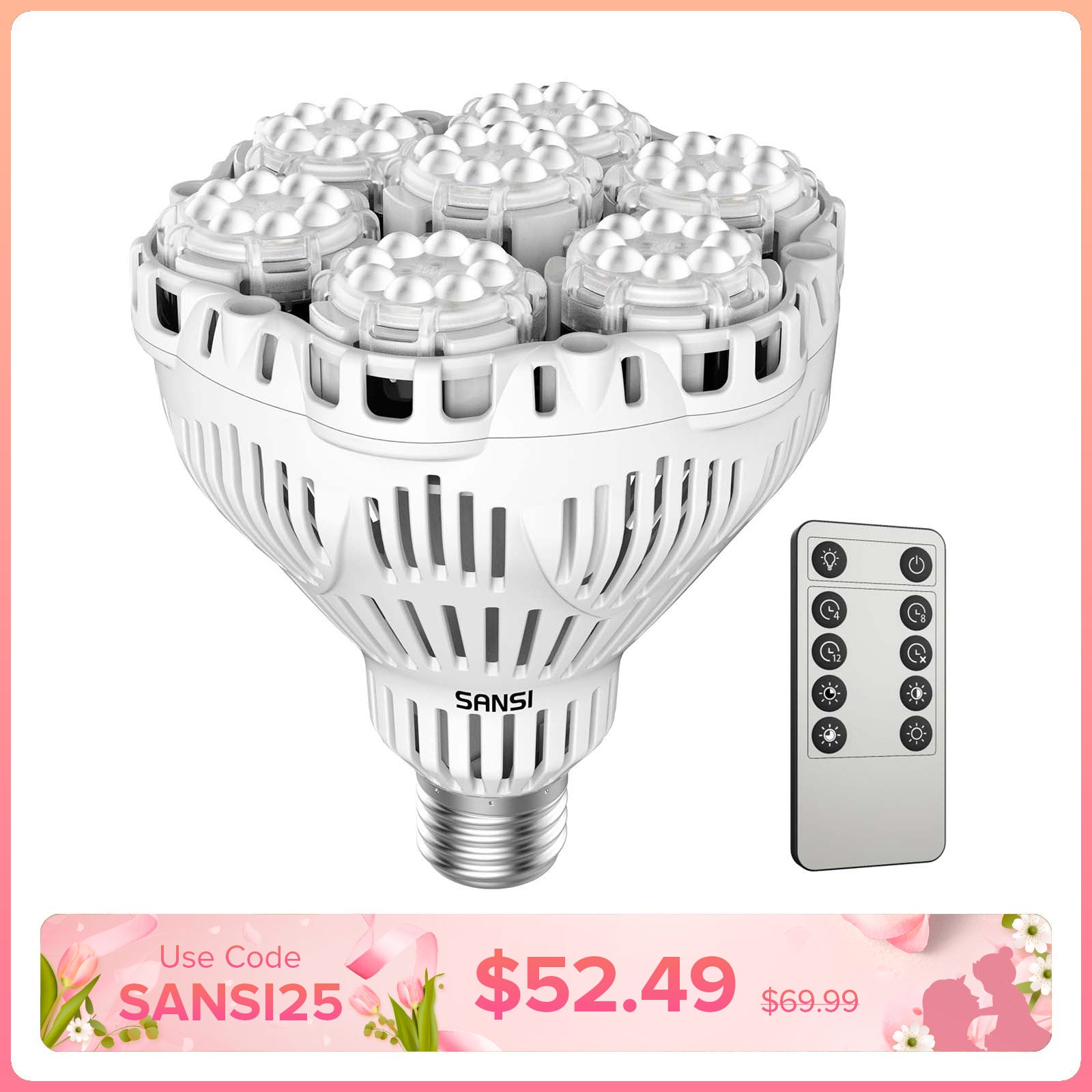 BR30 40W LED Grow Light Bulb With Remote Control