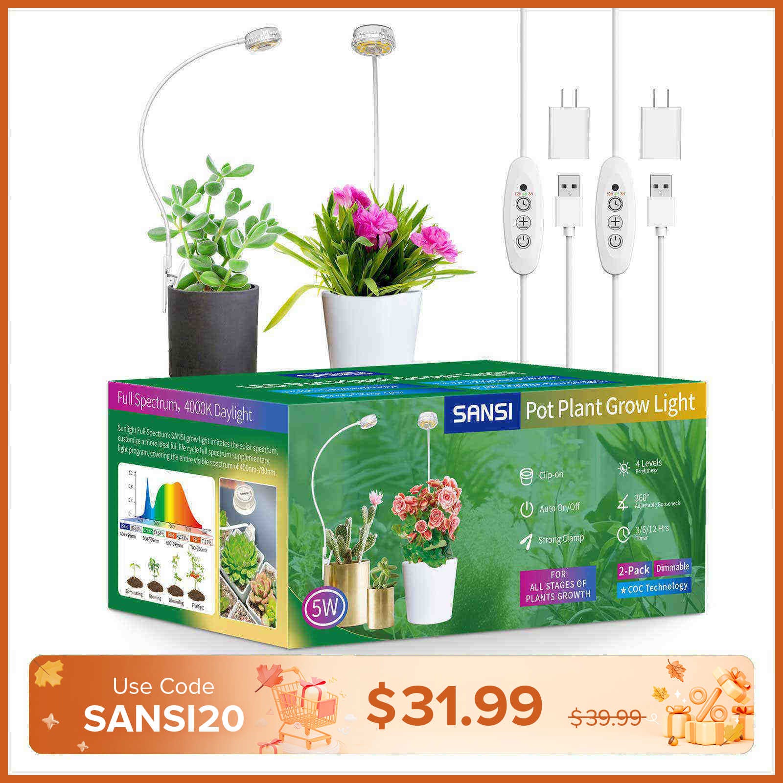 (Gift Packing) 5W Pot Clip LED Grow Light (US/CA ONLY)