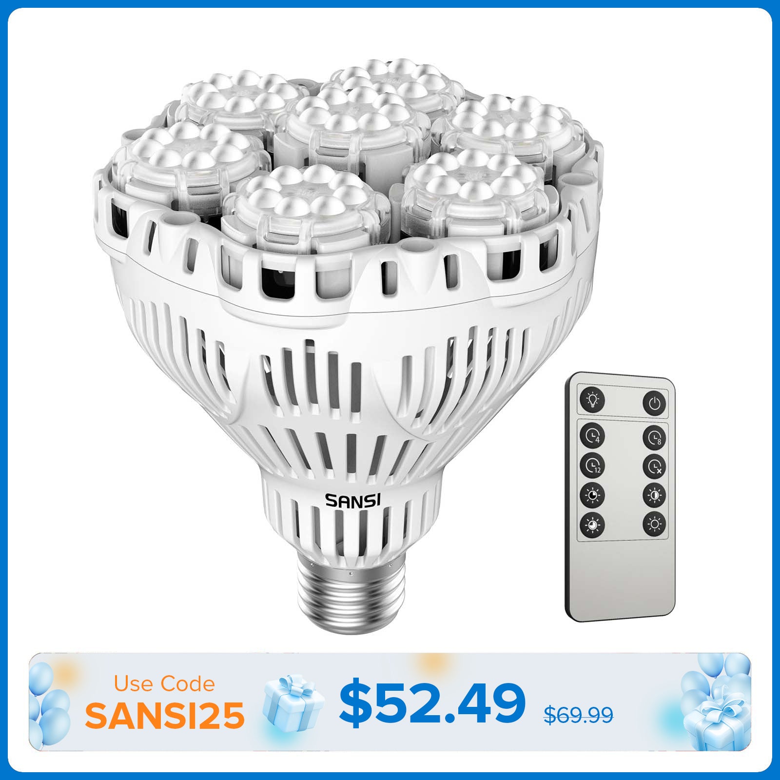 BR30 40W LED Grow Light Bulb With Remote Control