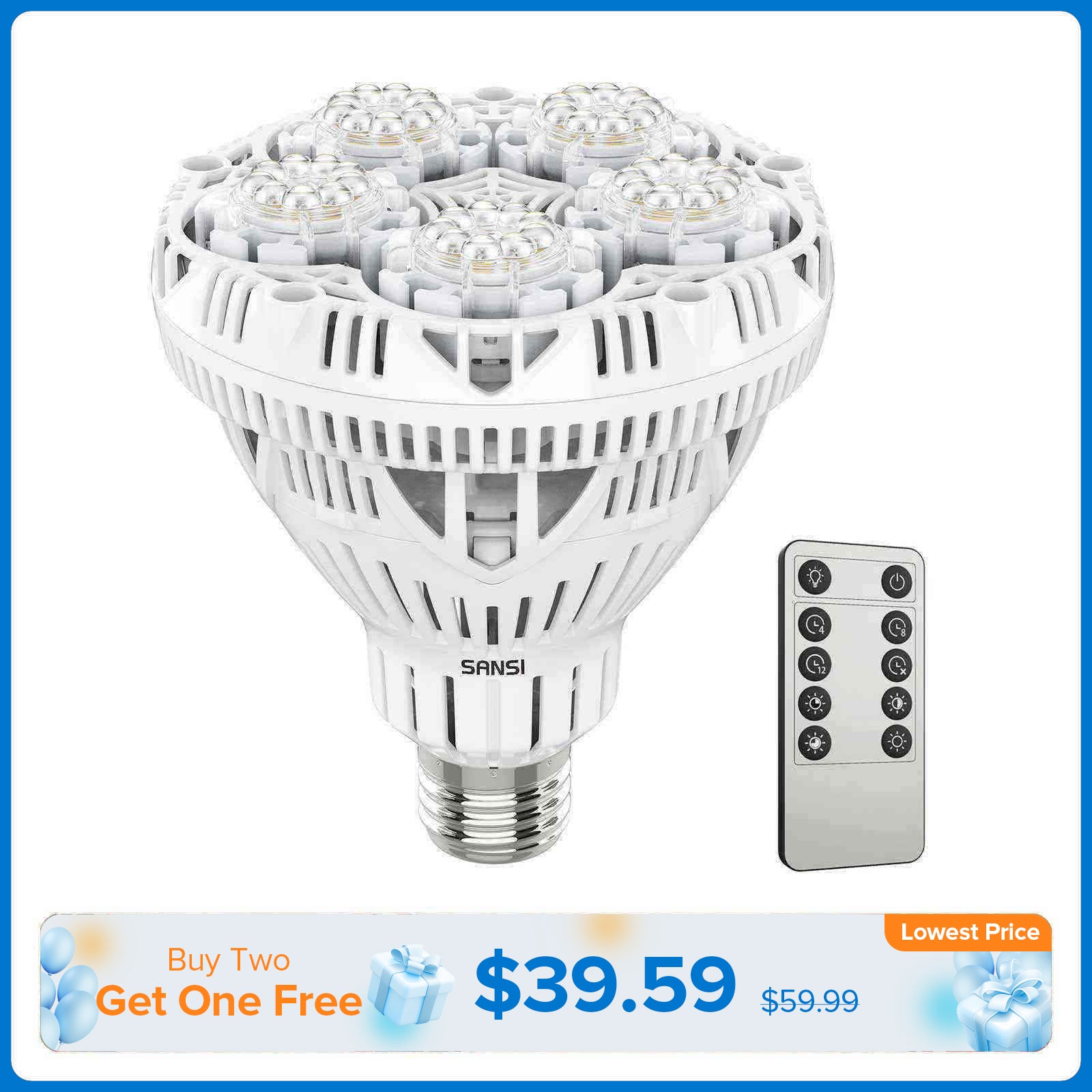 BR30 30W LED Grow Light Bulb With Remote Control (US/CA ONLY)