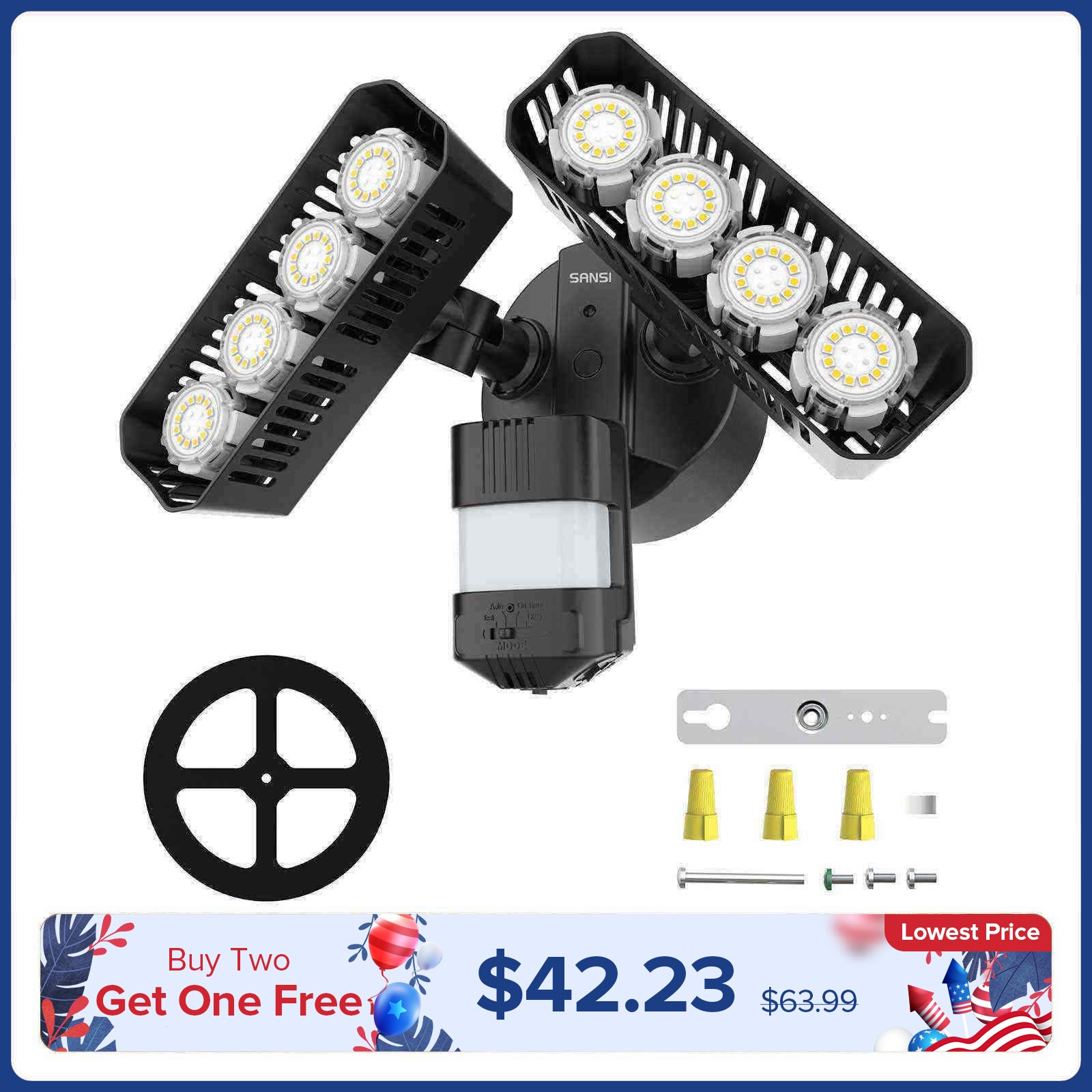 Rectangle Upgraded 54W Led Security Light (Dusk to Dawn&Motion Sensor)(US/CA ONLY)