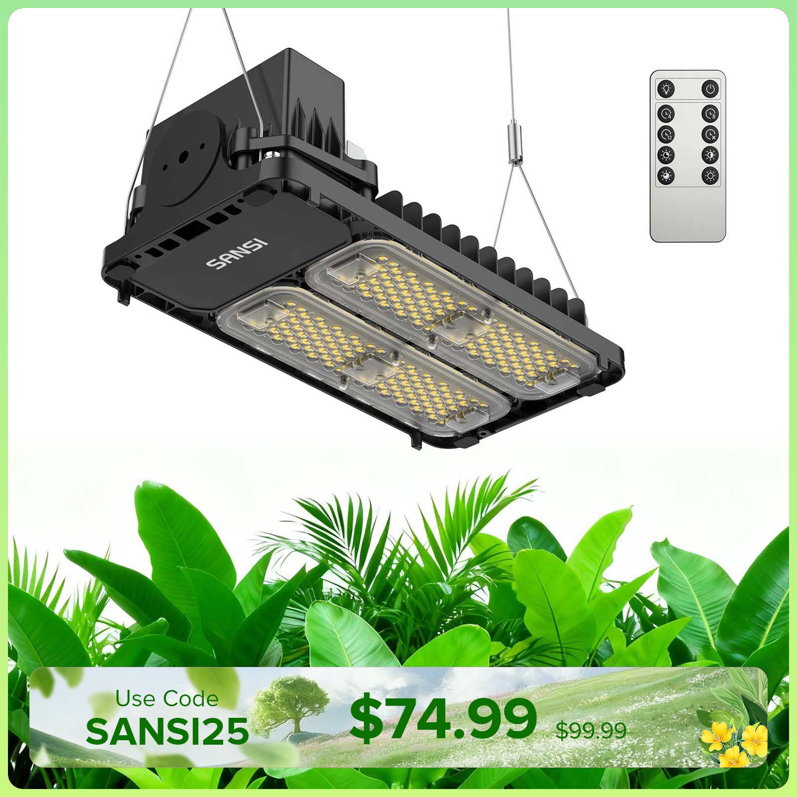 SANSI 100W Panel LED Grow Light | Remote Control