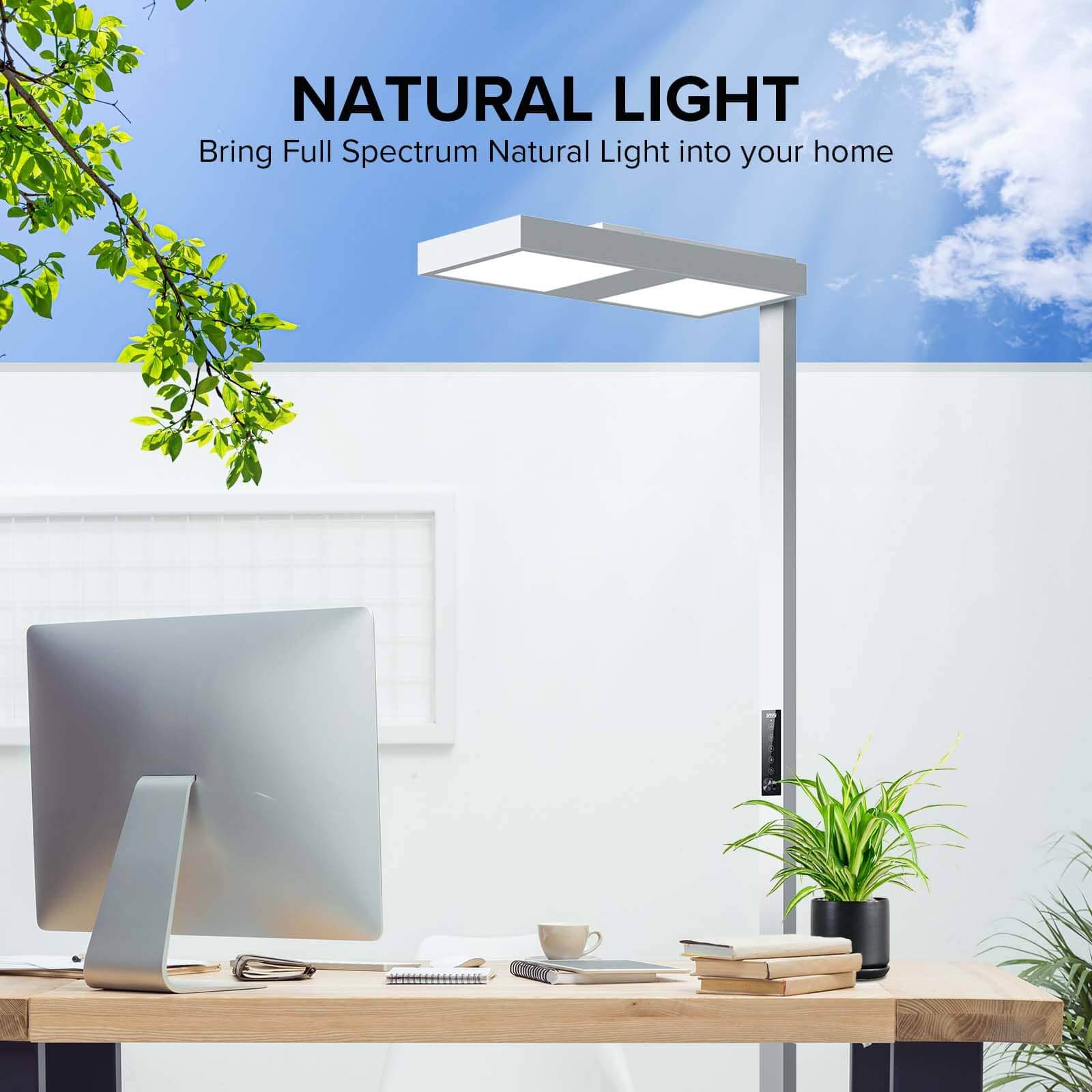 SANSI 82" Tall 150W LED Floor Lamp Modern, 4000K Natural Daylight, 14000LM Dimmable Bright Reading Work Light, Upgraded Reflective Patented Eye Caring Study Lamp for Studio Office Living Room Bedroom, NATURAL LIGHT, Bring Full Spectrum Natural Light into your home