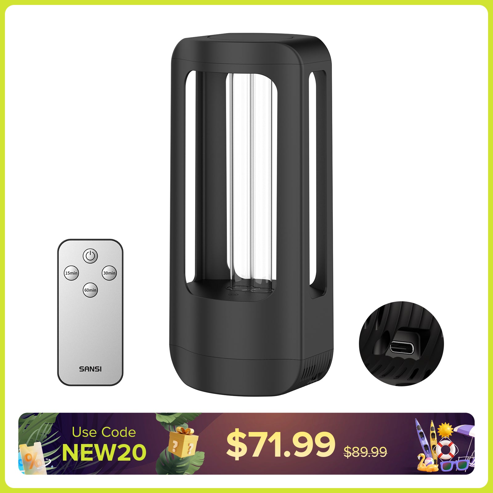 SANSI 18W Cordless UV Light Sanitizer with Remote Control (US ONLY)