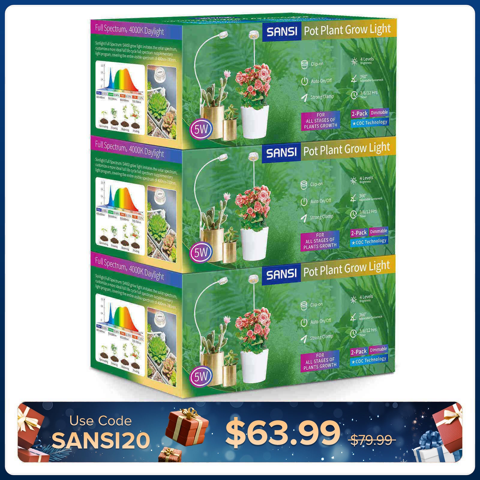 (Geschenkverpackung) 5-W-Topfclip-LED-Wachstumslicht (NUR USA)