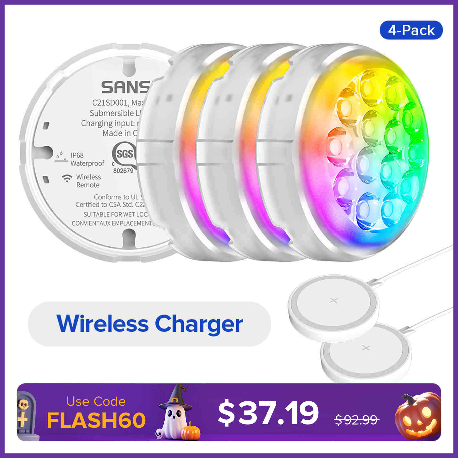 Wireless Charging LED Pool Light with Remote Control(US ONLY)