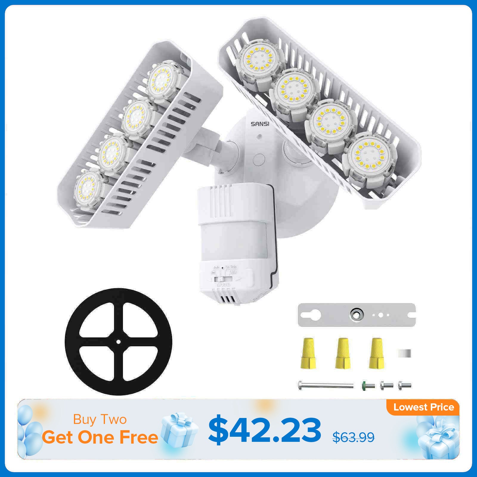 Rectangle Upgraded 54W Led Security Light (Dusk to Dawn&Motion Sensor)(US/CA ONLY)