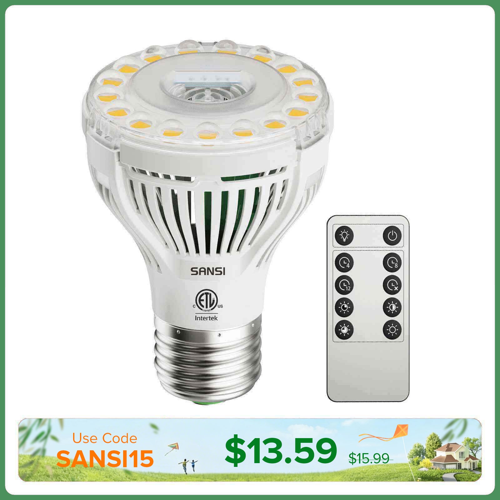 SANSI PAR20 5W LED Grow Light Bulb with Remote Control