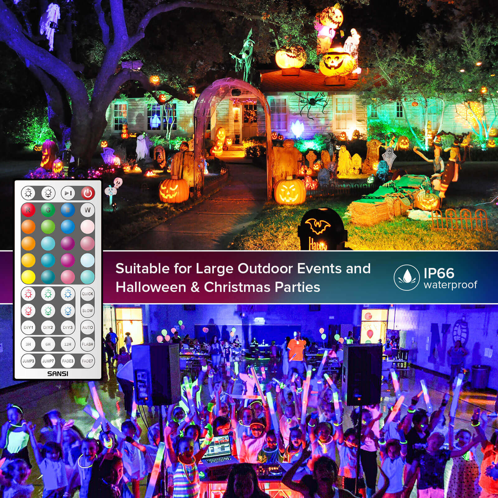 SANSI 160W RGB led flood light, suitable for large outdoor events and Halloween&Christmas parties