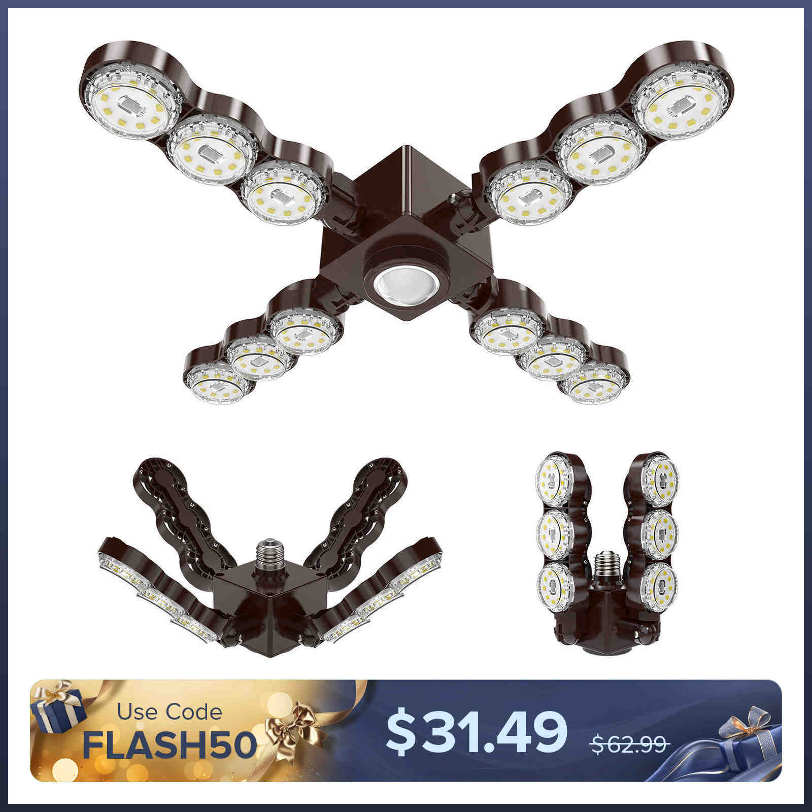 60W LED Infrared Sensor Garage Light (Folding Wings) (US ONLY)