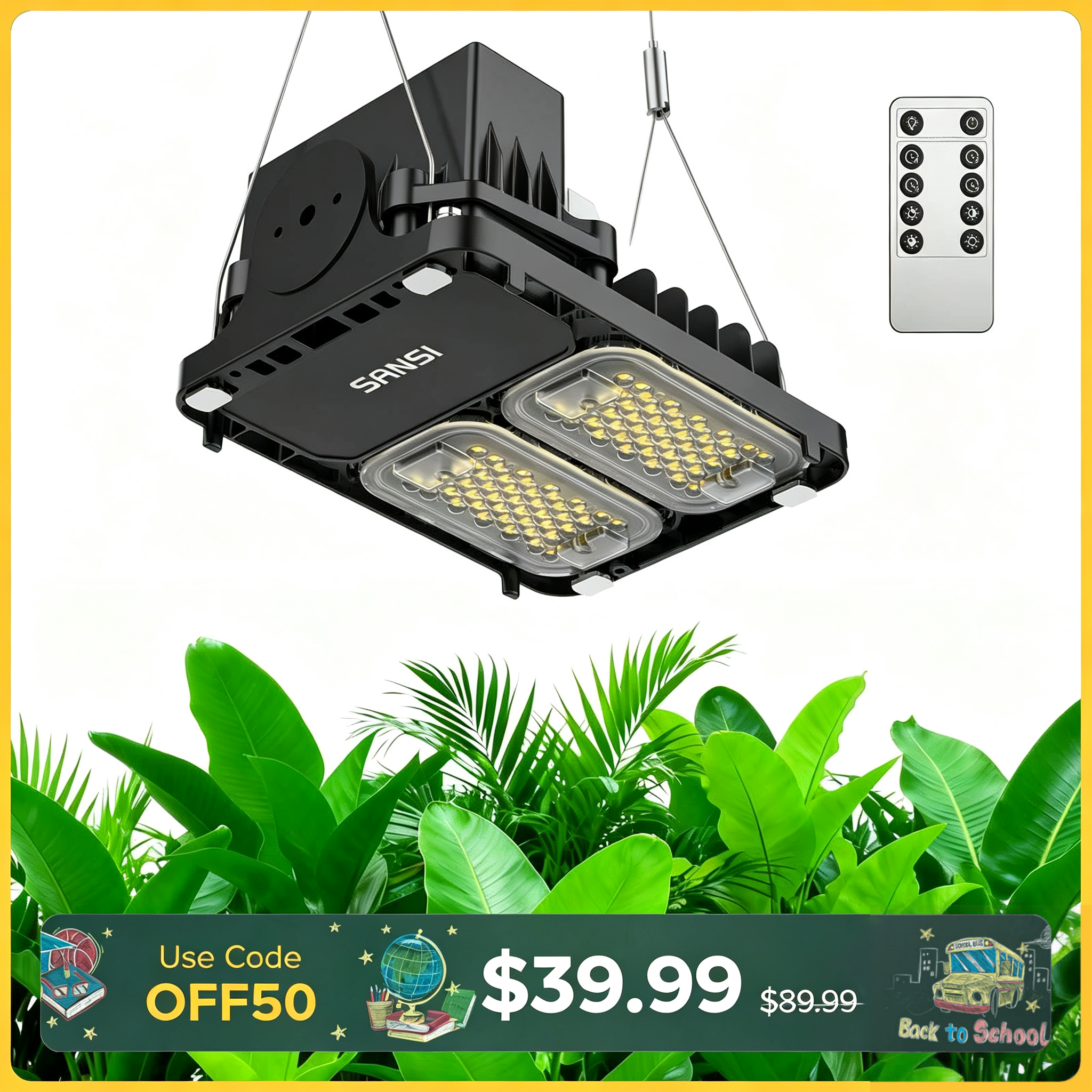 SANSI 70W Panel LED Grow Light | Remote Control