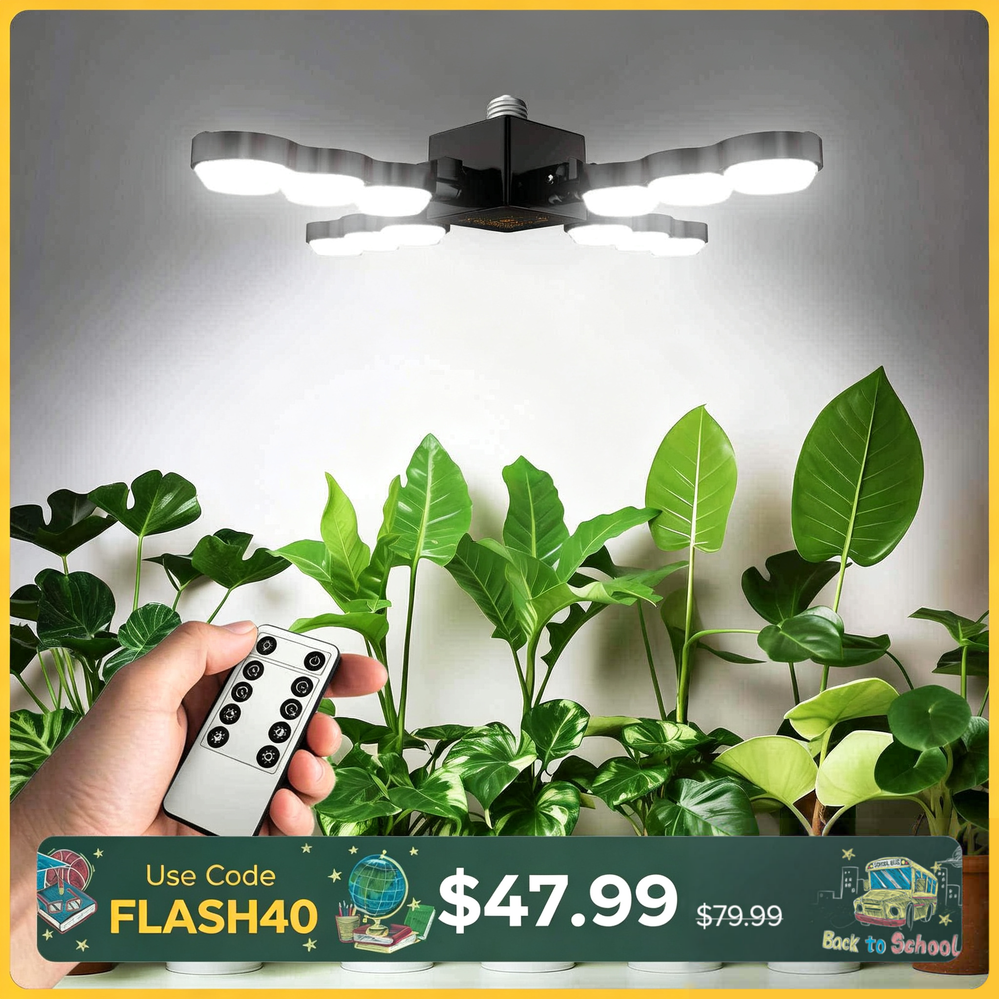 SANSI 80W LED-Pflanzenlampe mit faltbaren Flügeln und Fernbedienung