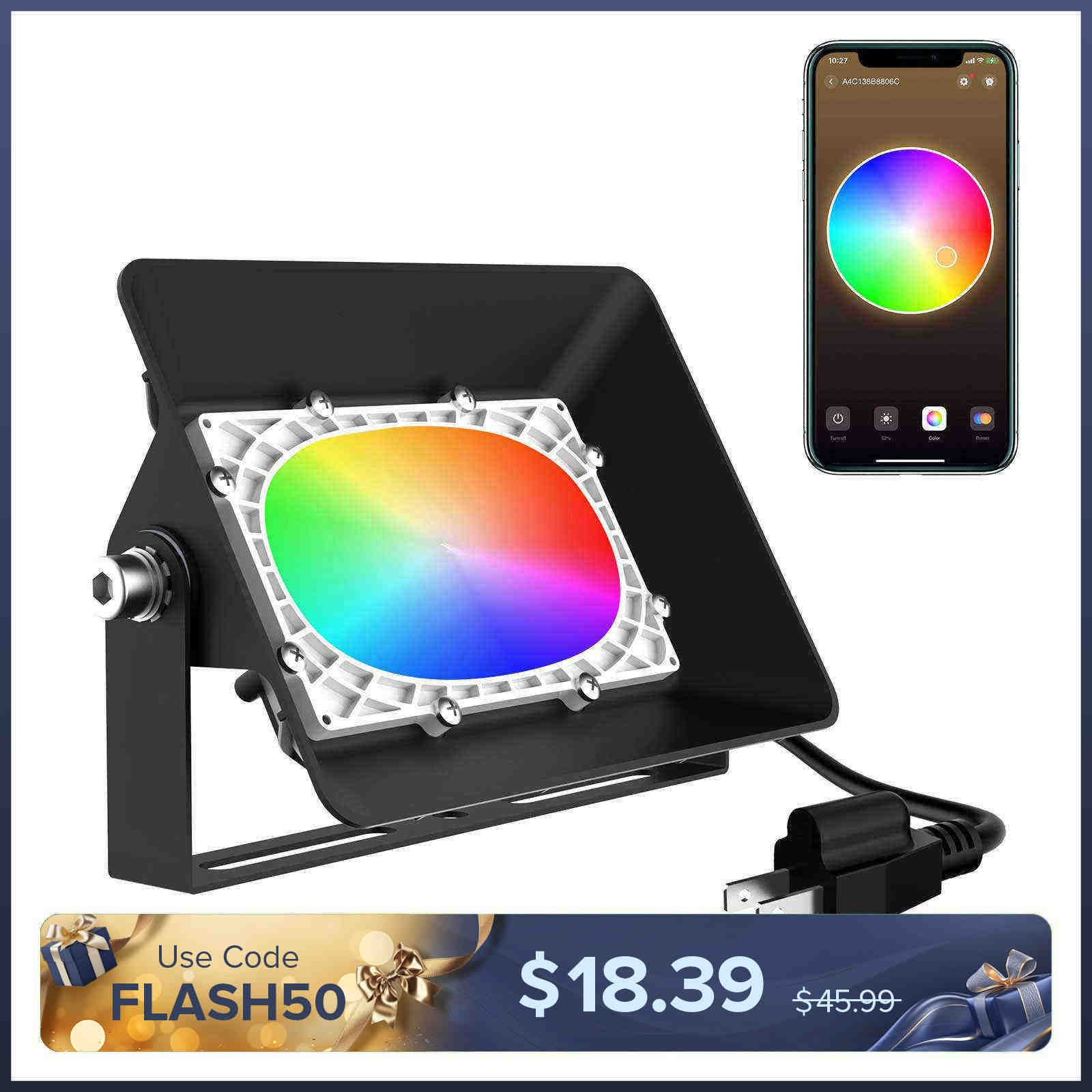 50W Smart RGB LED Flood Light (Bluetooth Controlled) (US ONLY)