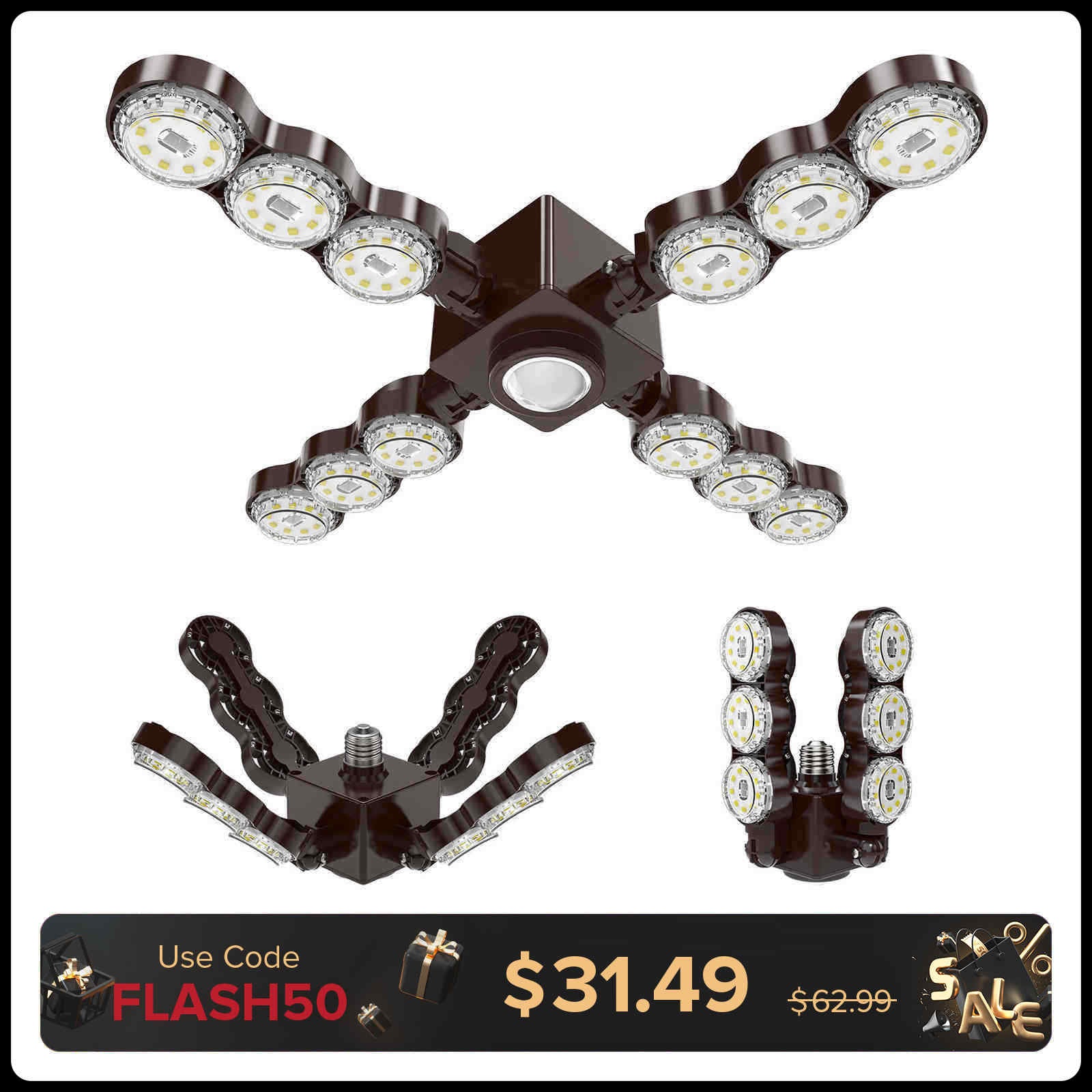 60W LED Infrared Sensor Garage Light (Folding Wings) (US ONLY)