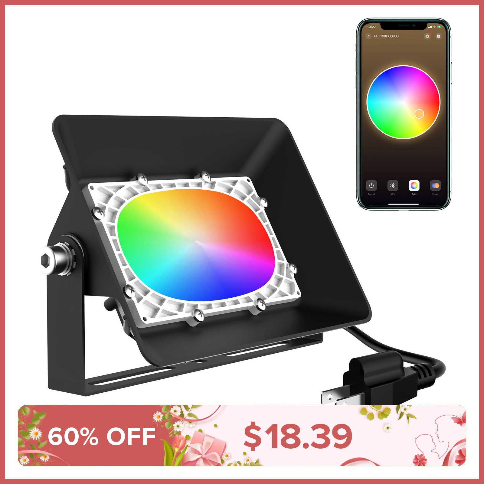 50 W intelligentes RGB-LED-Flutlicht (Bluetooth-gesteuert) (NUR USA)