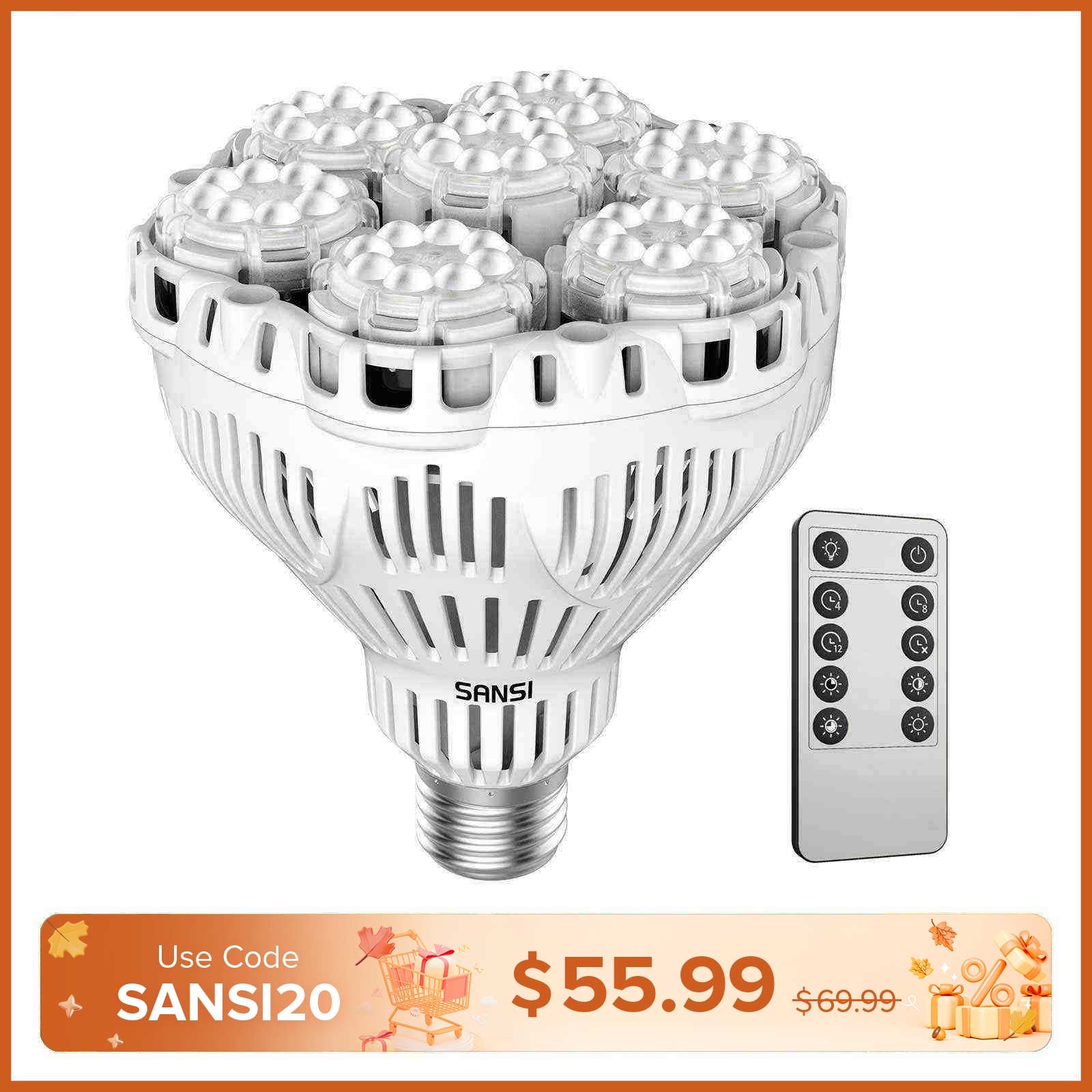 BR30 40W LED Grow Light Bulb With Remote Control