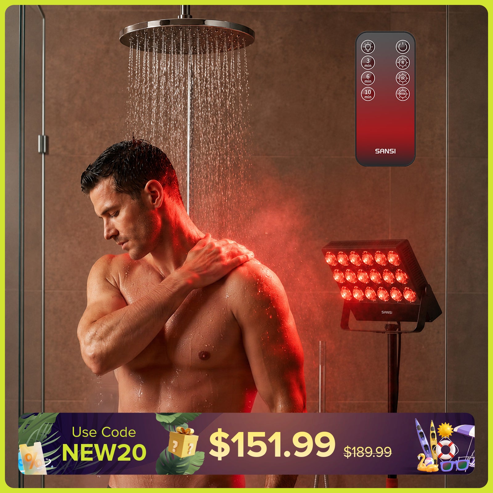 SANSI 80W Dual-Wavelength Red Light Therapy Panel with Adjustable Stand (US ONLY)