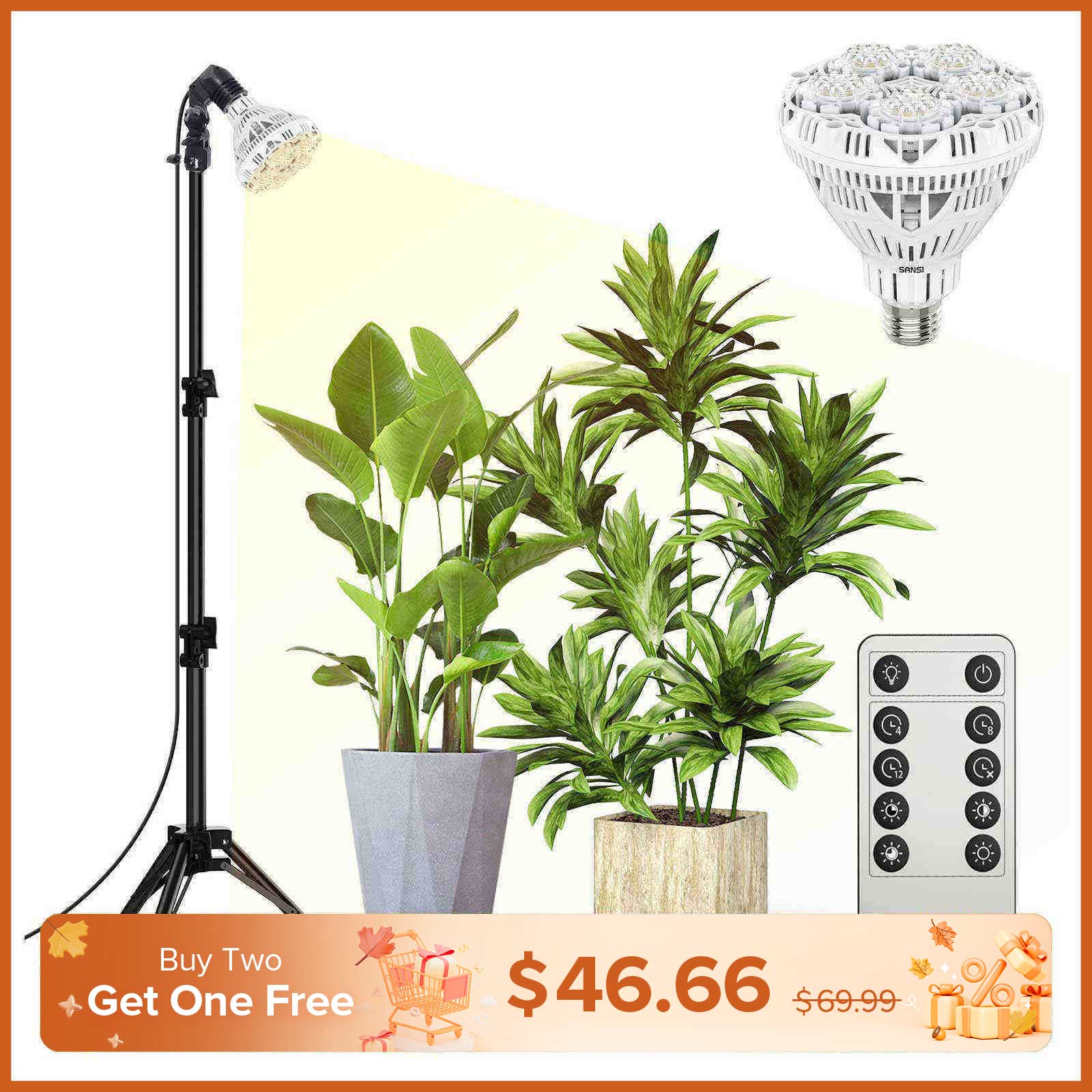 BR30 30W Adjustable Tripod Stand Grow Light with Remote Control (US/CA ONLY)