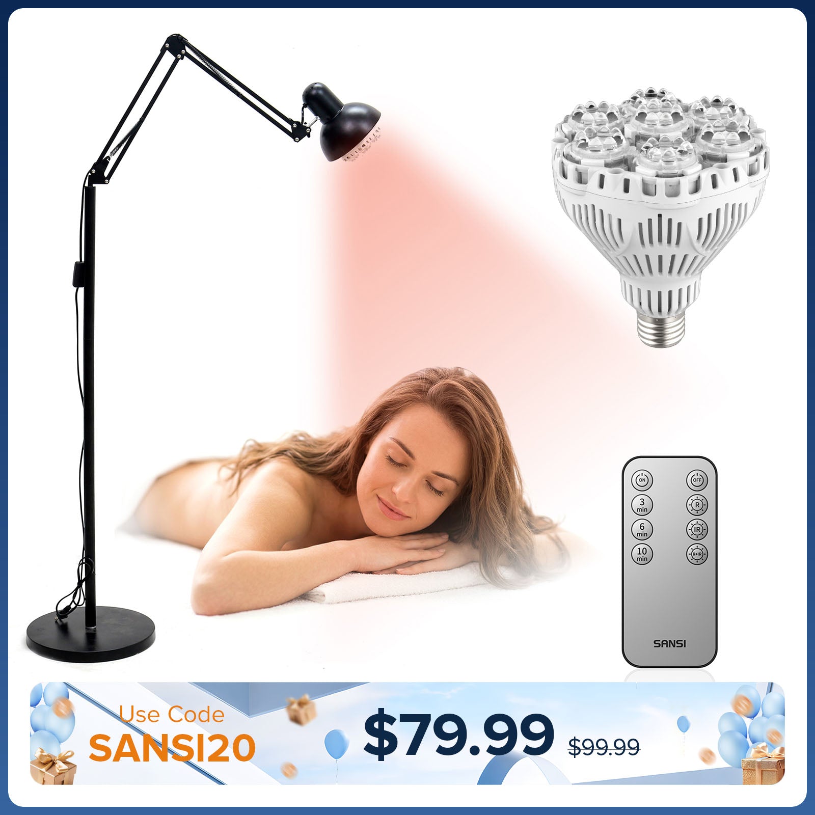 SANSI 32W Red Light Therapy for Body Face with Adjustable Stand(US/CA ONLY)