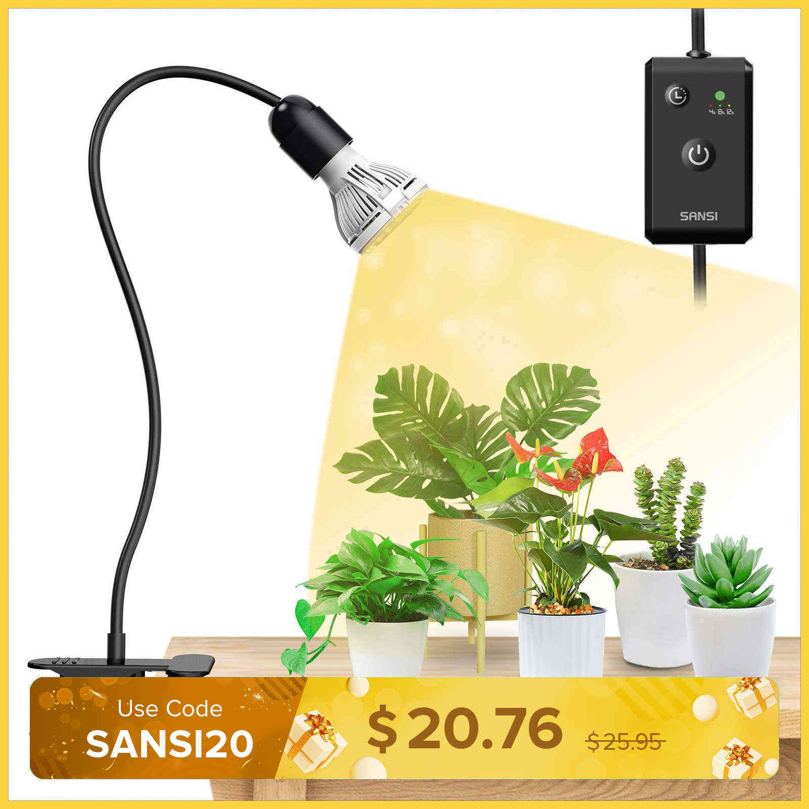 10W Adjustable 1-Head Clip-on LED Grow Light with Timer/ No Timer (US/CA ONLY)