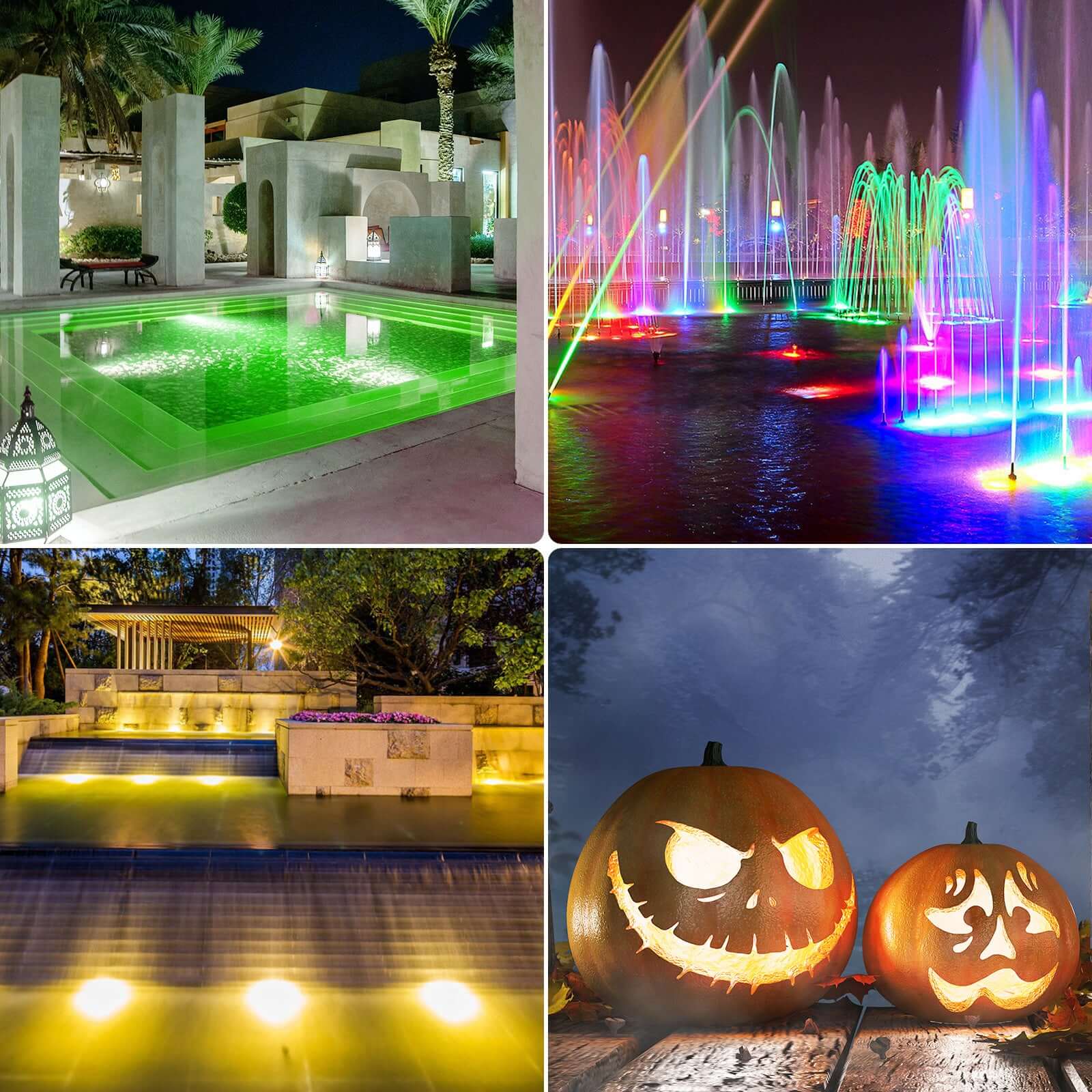 Upgraded RGB LED Submersible Pool Light has widely application, can be pool and yard decor, also for pumpkin decor